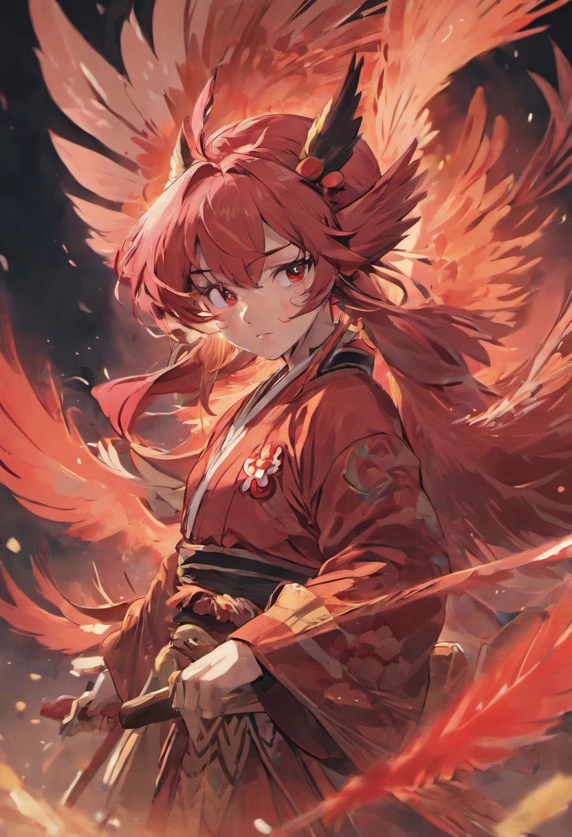 Japanese mythology,Create a Tengu, red mask, long nose, feather hats, 8k, ultra realism, cinematic