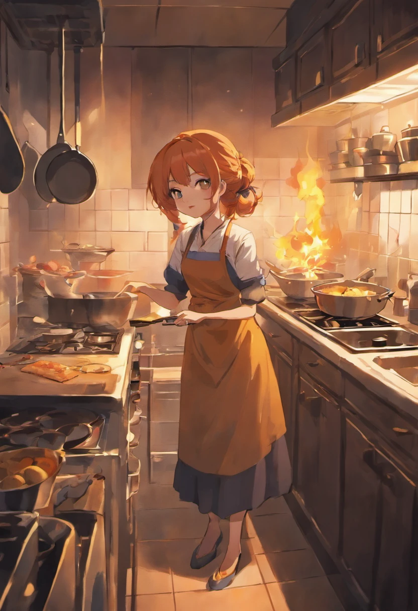Aunt Vixen in the kitchen cooking a meal