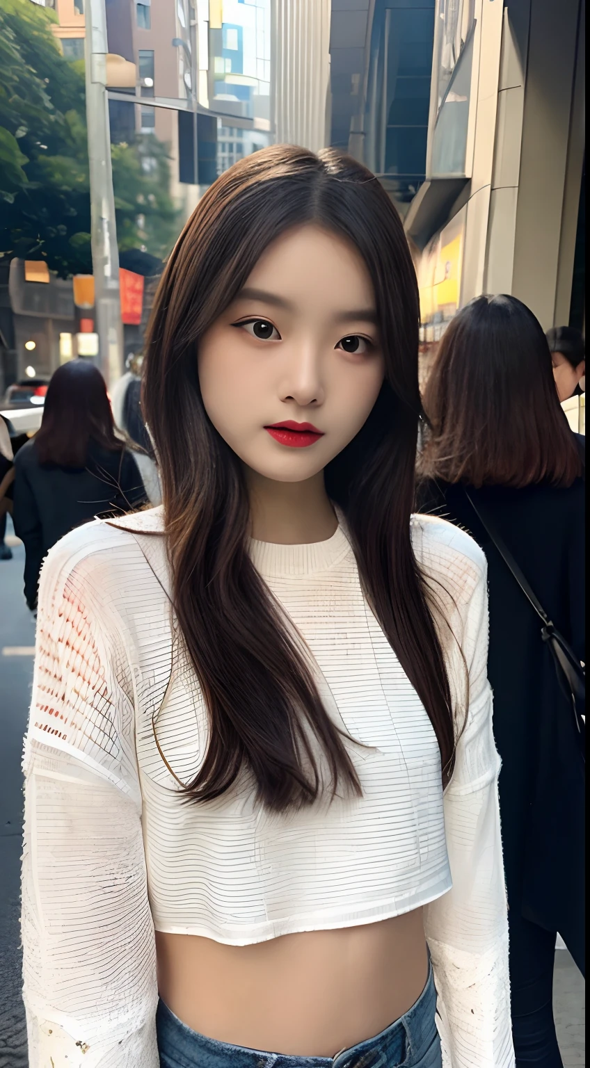 NSFW, NSFW:1.2, NSFW, (unparalleled masterpiece ever、top-quality))、Raw photography、top-quality、Full body portrait:2.0、medium distance shot、White silk long sleeve lace blouse、All clothes are thin lace fabric、Perfect silk miniskirt for the body、(Composition from the knee up:1.2)、No underwear、nudde、see -through、32K、ultra res、fully body photo:2.0, is standing:2.0、Best Quality, Raw photo, skinny  body、Photorealsitic, Full body portrait:2.0、rialistic photo、(small tits:1.2), (skinny body:1.8), street corner、Crowds, Ginza、fully body photo, Looking at the camera、a beauty girl, Cute, length hair, depth of fields, hight resolution, nudde、ultra -detail, Fine detail, Highly detailed, Highly detailed eyes and face, Sharp pupils, Realistic pupils, Sharp Focus, softlighting