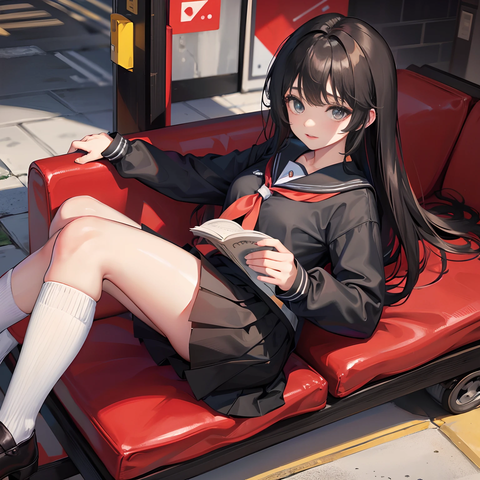 knee sox、hi-school girl、a miniskirt、Long black hair、Absolute Area、