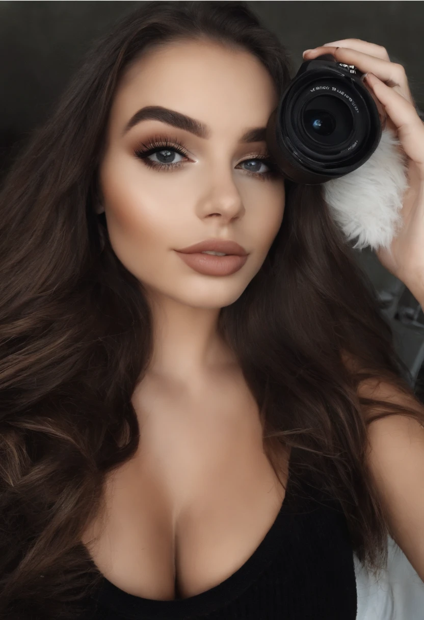 Mulher latina sem top ou calcinha, com olhos azuis, nsfw, Retrato Sophie Mudd, cabelos castanhos e olhos grandes, selfie de uma jovem mulher, Camera eyes, Violeta Myers, sem maquiagem, Maquiagem natural, staring directly at camera, Rosto com Artgram, Maquiagem sutil, Great full body photo, clivagem, no shopping