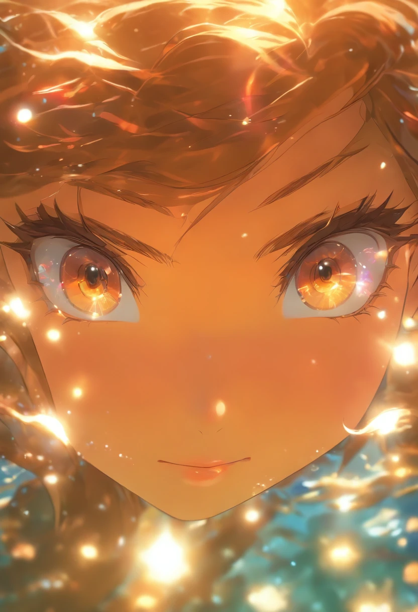 ultra detailed illustration in anime style of a gorgeous of a woman the exquisite beauty of the first woman created by God, Her countenance radiates a gentle luminosity, as if kissed by the very rays of heaven itself, Her eyes, like pools of liquid sapphire,, Her hair, a cascade of silk spun from moonlight, ((glowy eyes)), lens flare, depth of field, bokeh effect, backlit, stylish, elegant, breathtaking, visually rich, flat lights, flat colors, cel shading, art by best anime studios, by MSchiffer, 32k resolution, best quality, ink lines, foreshortening,  depth of field, masterpiece, best quality, 1girl, brown hair, brown eyes,  long hair, underwater, air bubble, solo, looking at viewer, school swimsuit, swimming,  dappled sunlight,