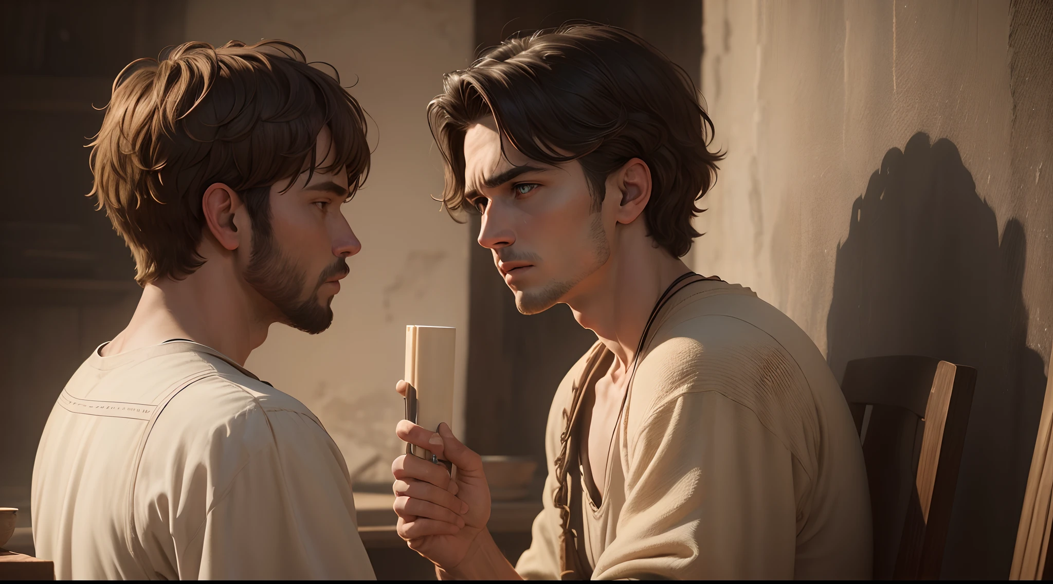 (best quality,4k,8k,highres,masterpiece:1.2), realist style, natural lighting, simple man, biblical period, short hair, biblical period man
