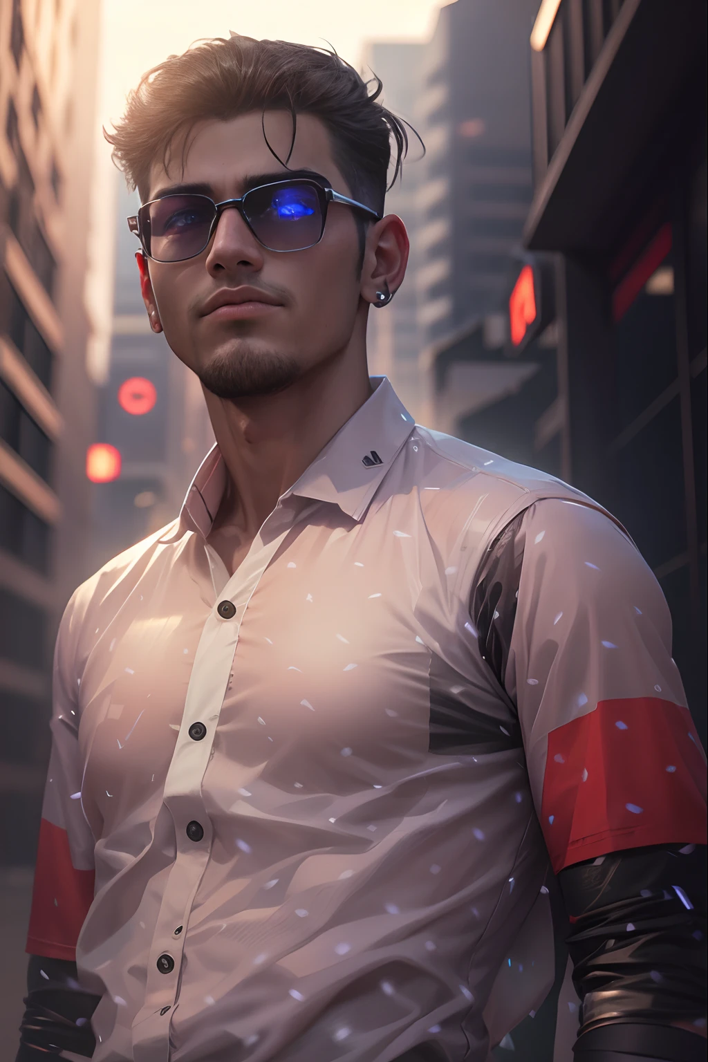 Change background cyberpunk handsome boy , realistic face