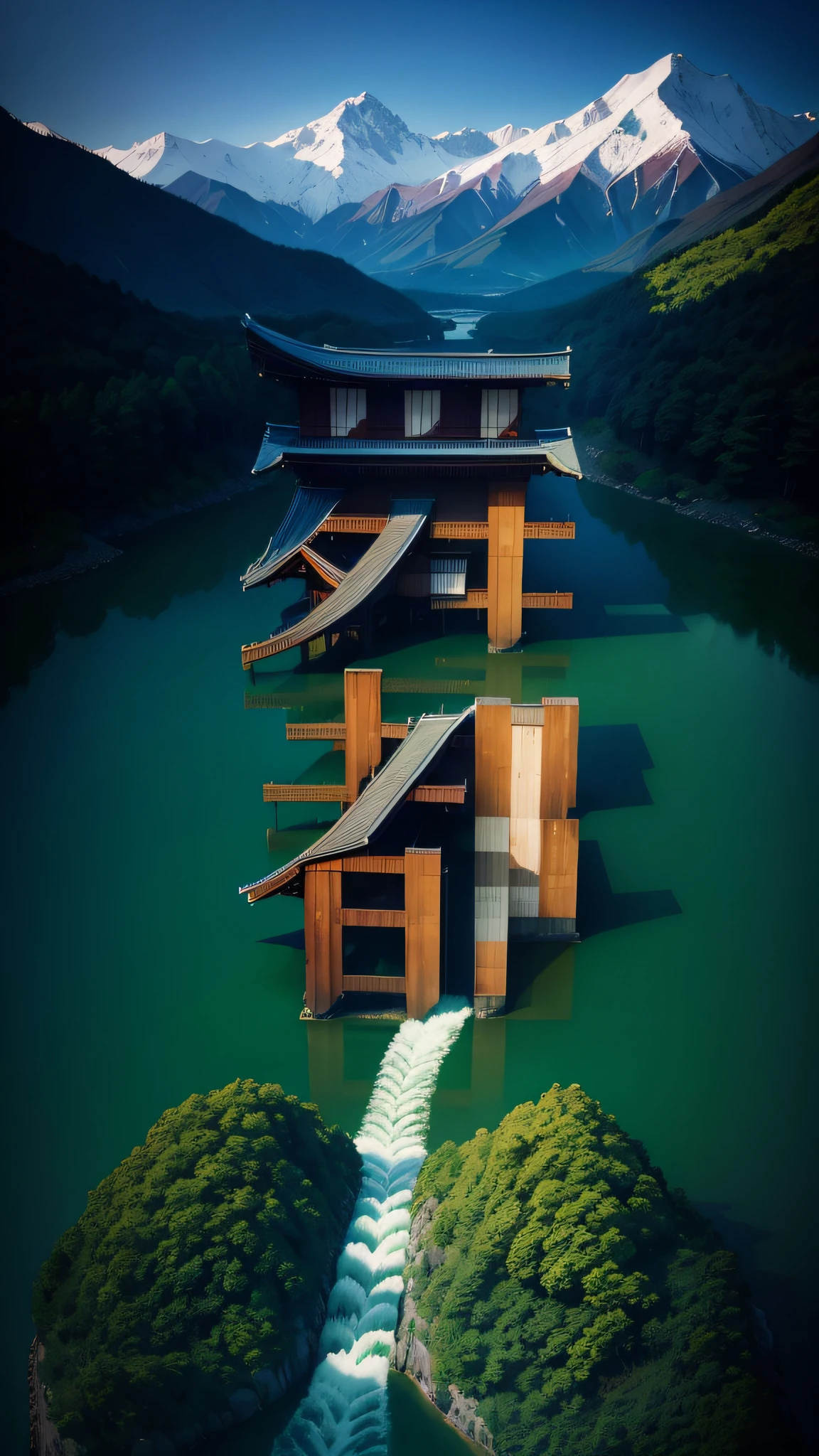 High-altitude overlooking,top views,High mountains and flowing water,Yamakawa,Scenic beauty