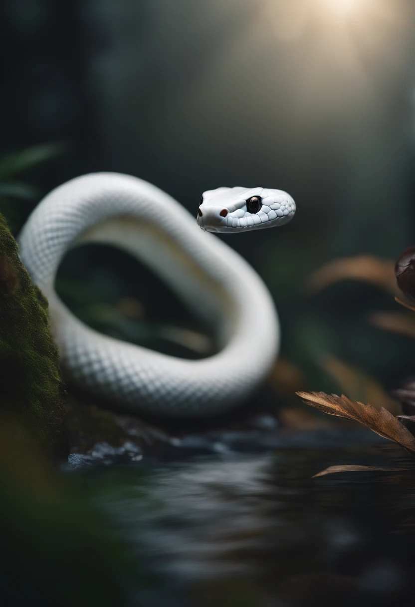 Very beautiful 3d rendered white snake,Representation of dynamics, Vivid effects and details,Top image quality,hight resolution,plethora of colors,Stunning light and shadow effects、8k、realisitic