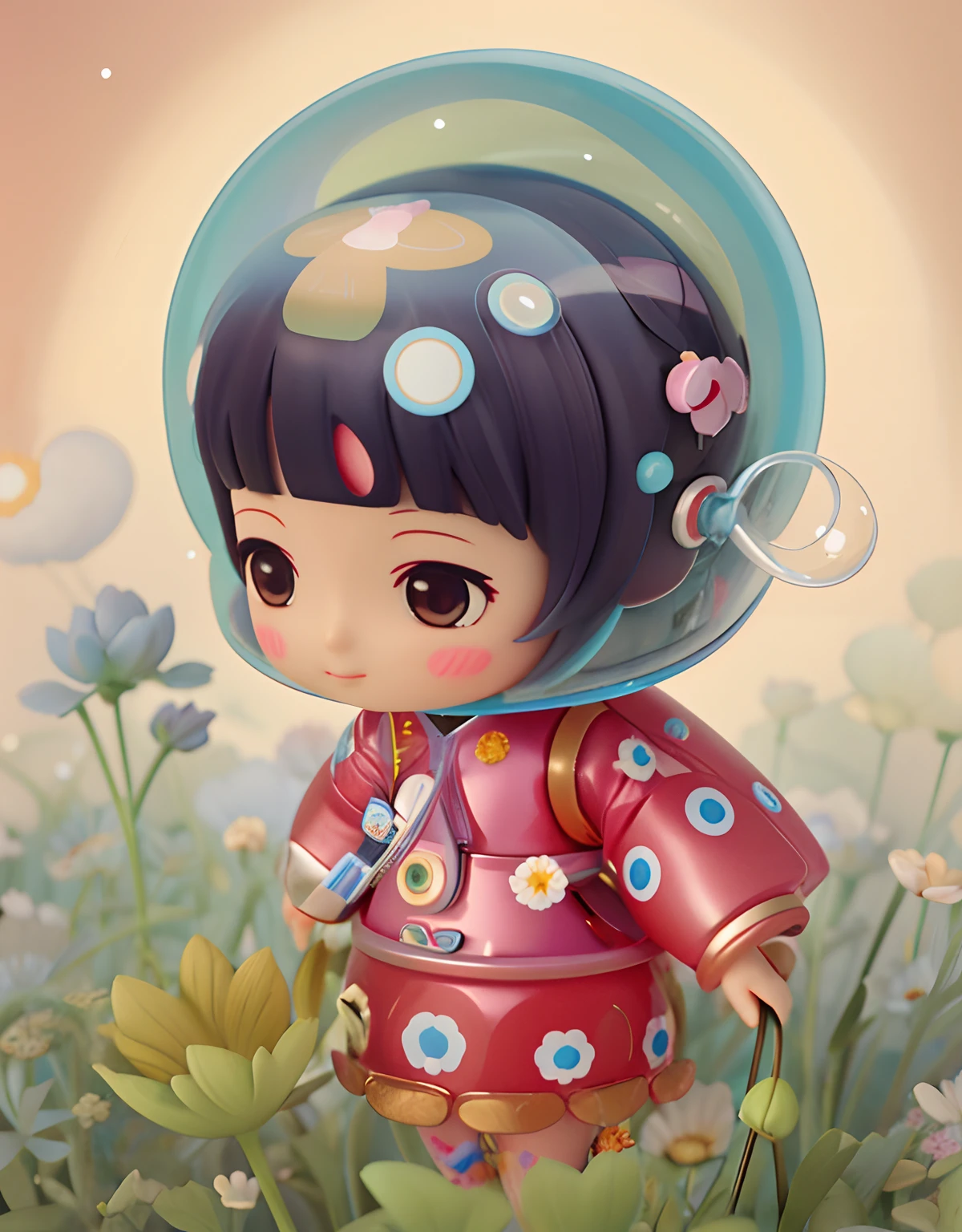 Draw a girl in a spacesuit，Holding a flower in hand, inspired by Nara Yoshitomo, lovely digital painting, adorable digital art, A beautiful artwork illustration, Cute detailed digital art, inspired by Hikari Shimoda, japanese pop surrealism, pop surrealism art style, author：hikari shimoda, Illustration art, Beeple and Jeremiah Ketner, jinyoung shin art
