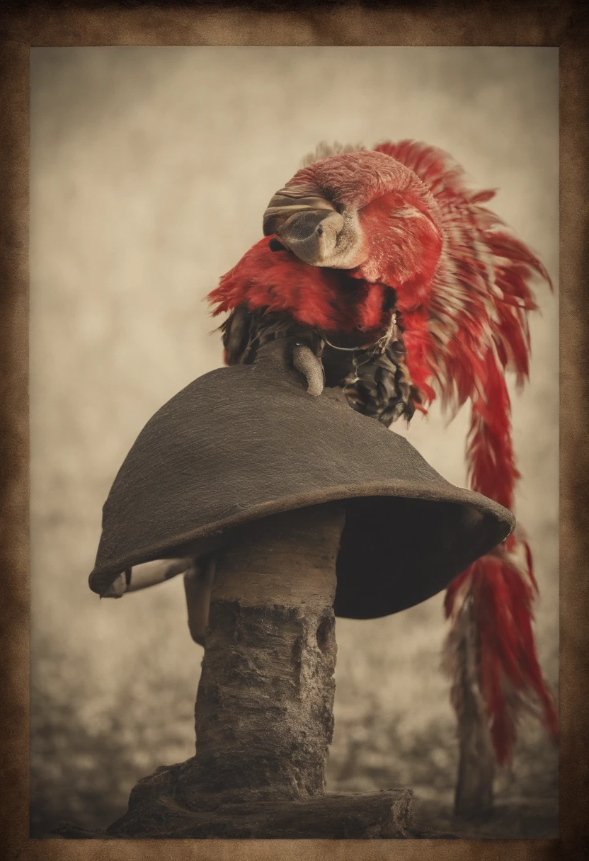 Mitologia japonesa, Criar um Tengu, Red mask with long nose, nariz fino e longo, Japanese straw hats with feathers, 8k, Ultra realismo, cinemactic