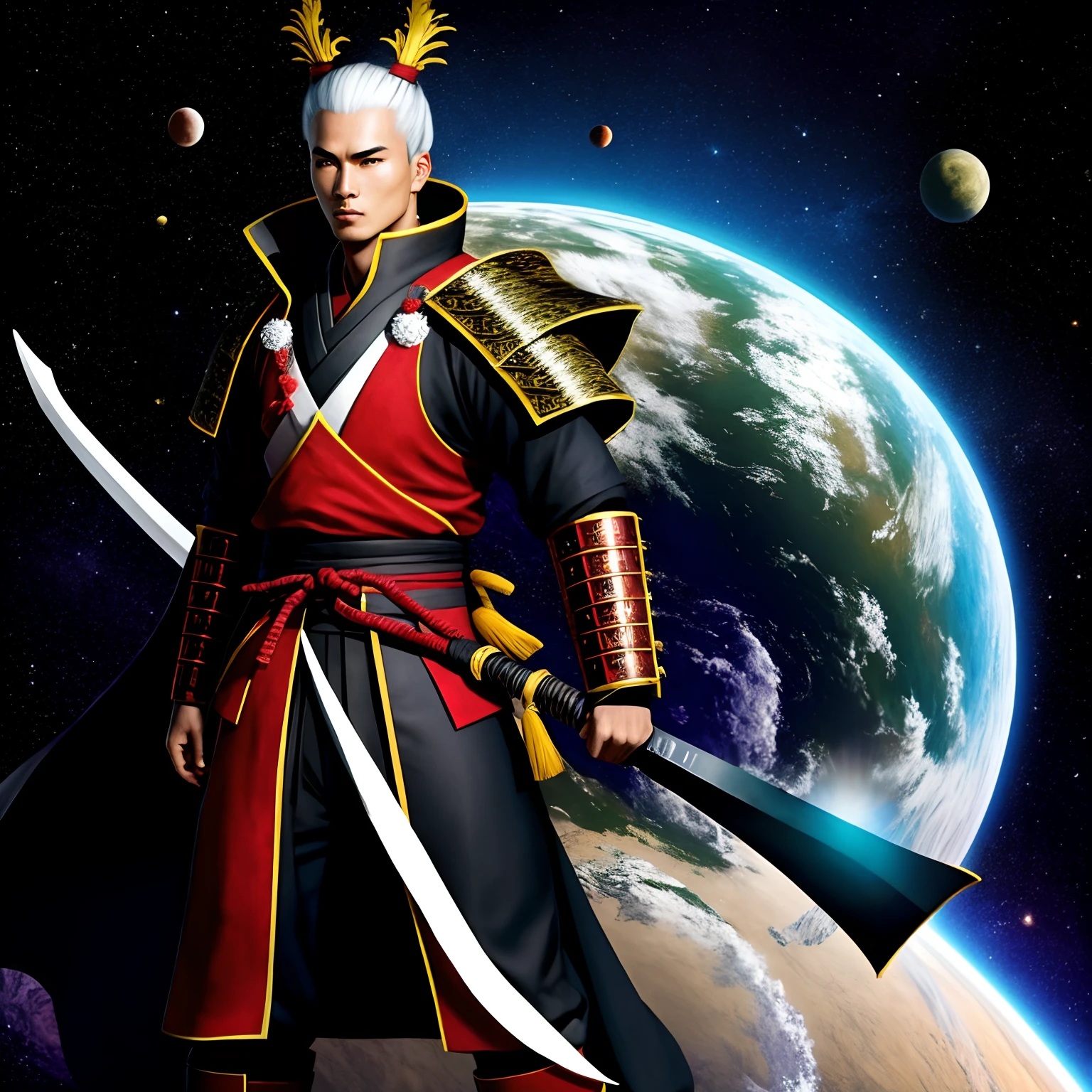 Human samurai dragon hybrid in space