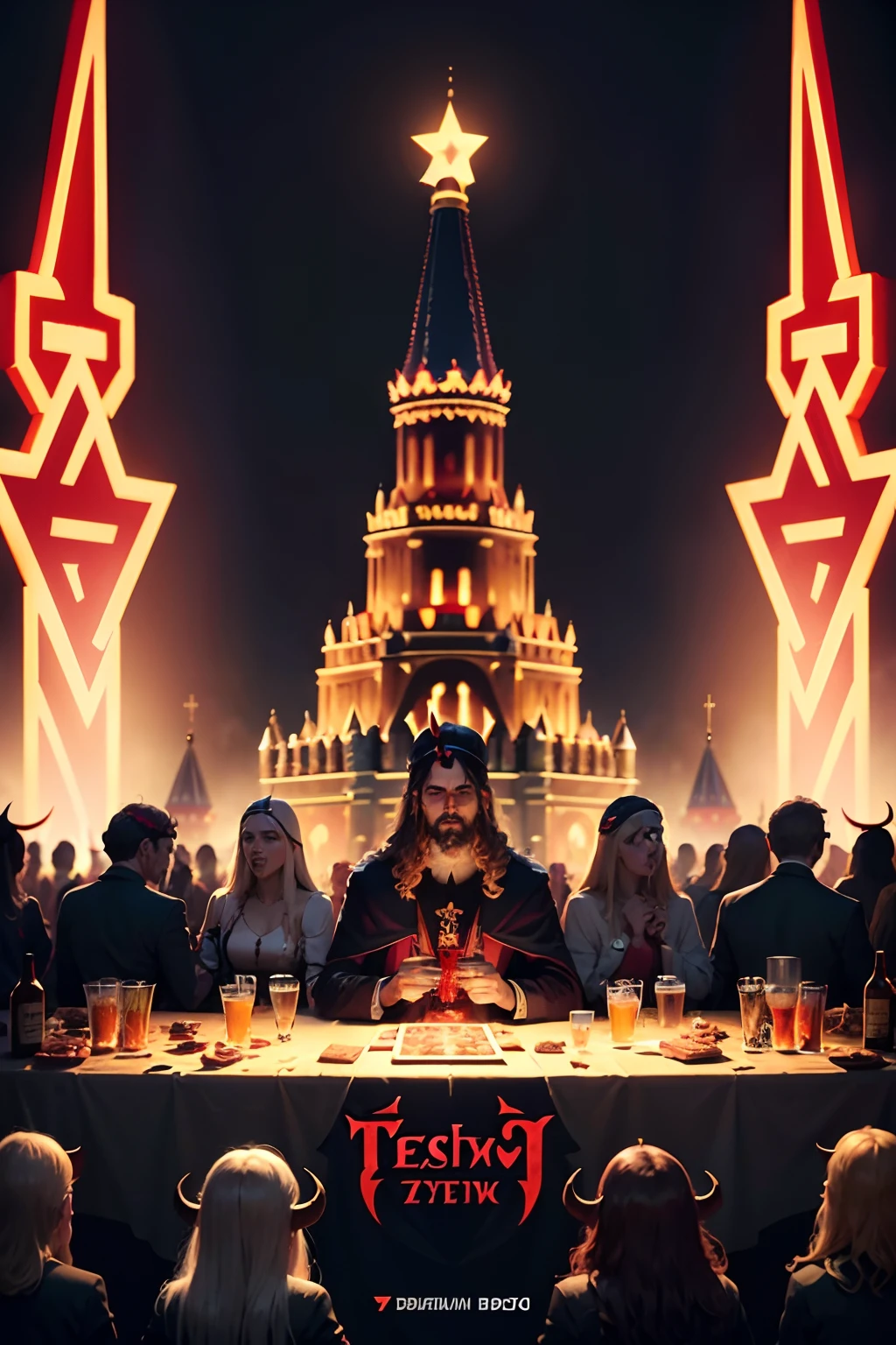 Jesus, Apostles, Satan, demon, beer, feast, Kremlin, Alcool, Musique, Alcohol, Vodka, Vomissement, Pisse, Dormir, 2023, Jeune, Generation Z, Festival, Couleurs, Tomorowland, cartoon