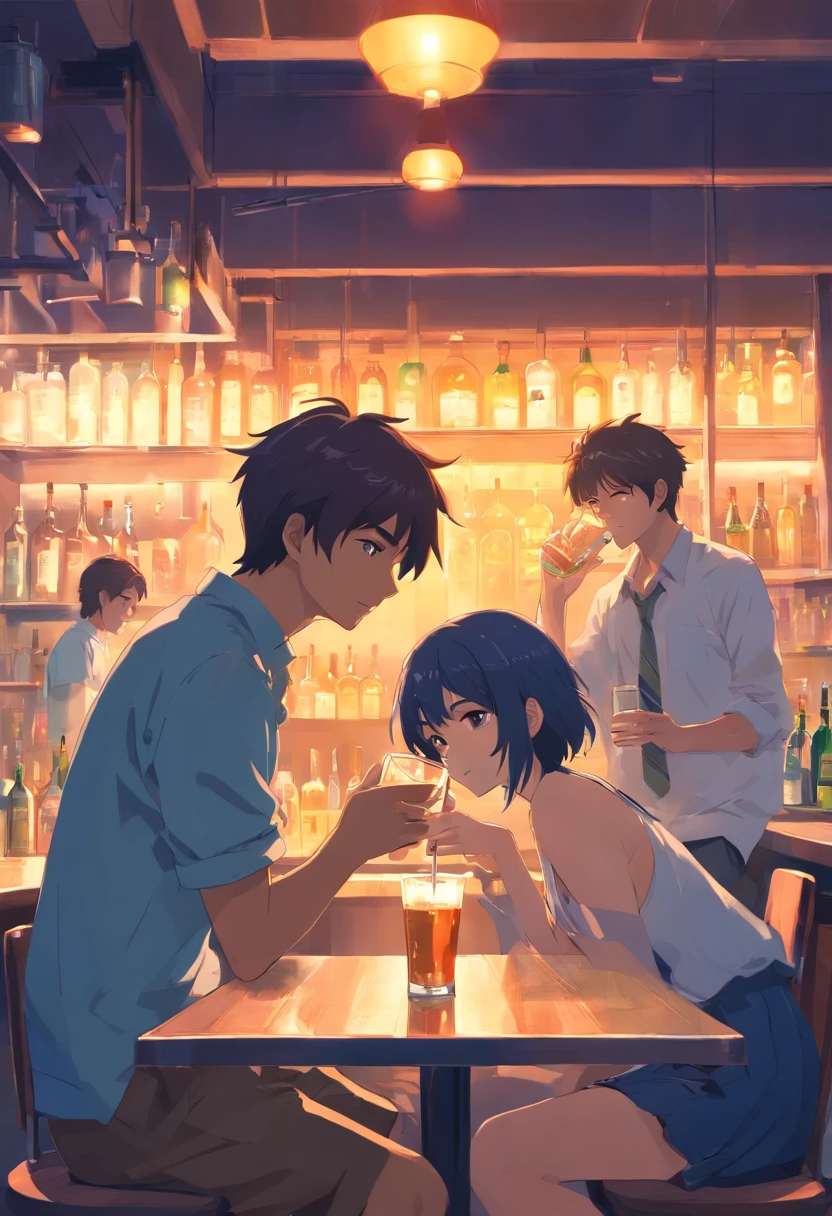 one girl, on men drinking together