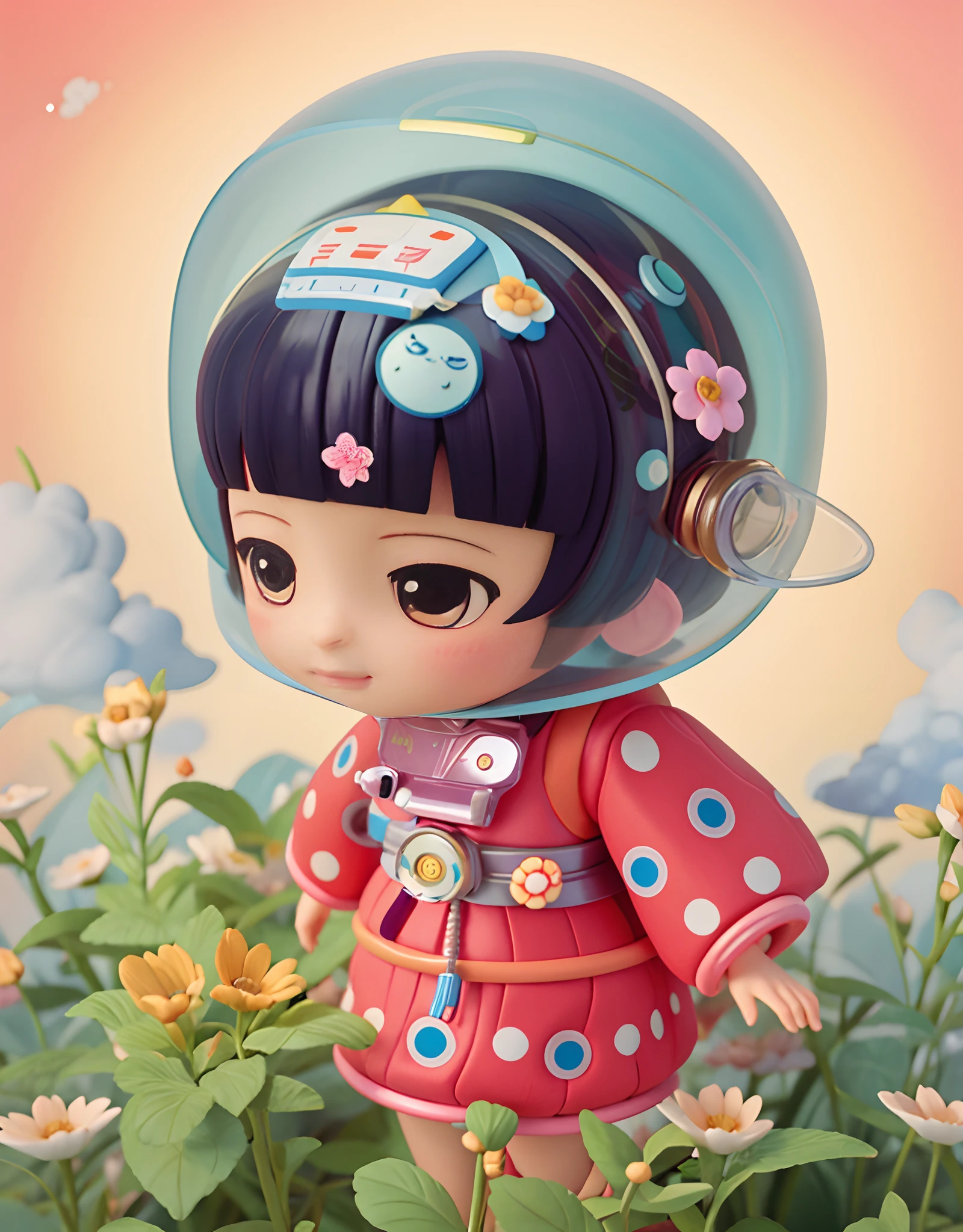 Draw a girl in a spacesuit,Holding a flower in hand, inspired by Nara Yoshitomo, lovely digital painting, adorable digital art, A beautiful artwork illustration, Cute detailed digital art, inspired by Hikari Shimoda, japanese pop surrealism, pop surrealism art style, author:hikari shimoda, Illustration art, Beeple and Jeremiah Ketner, jinyoung shin art