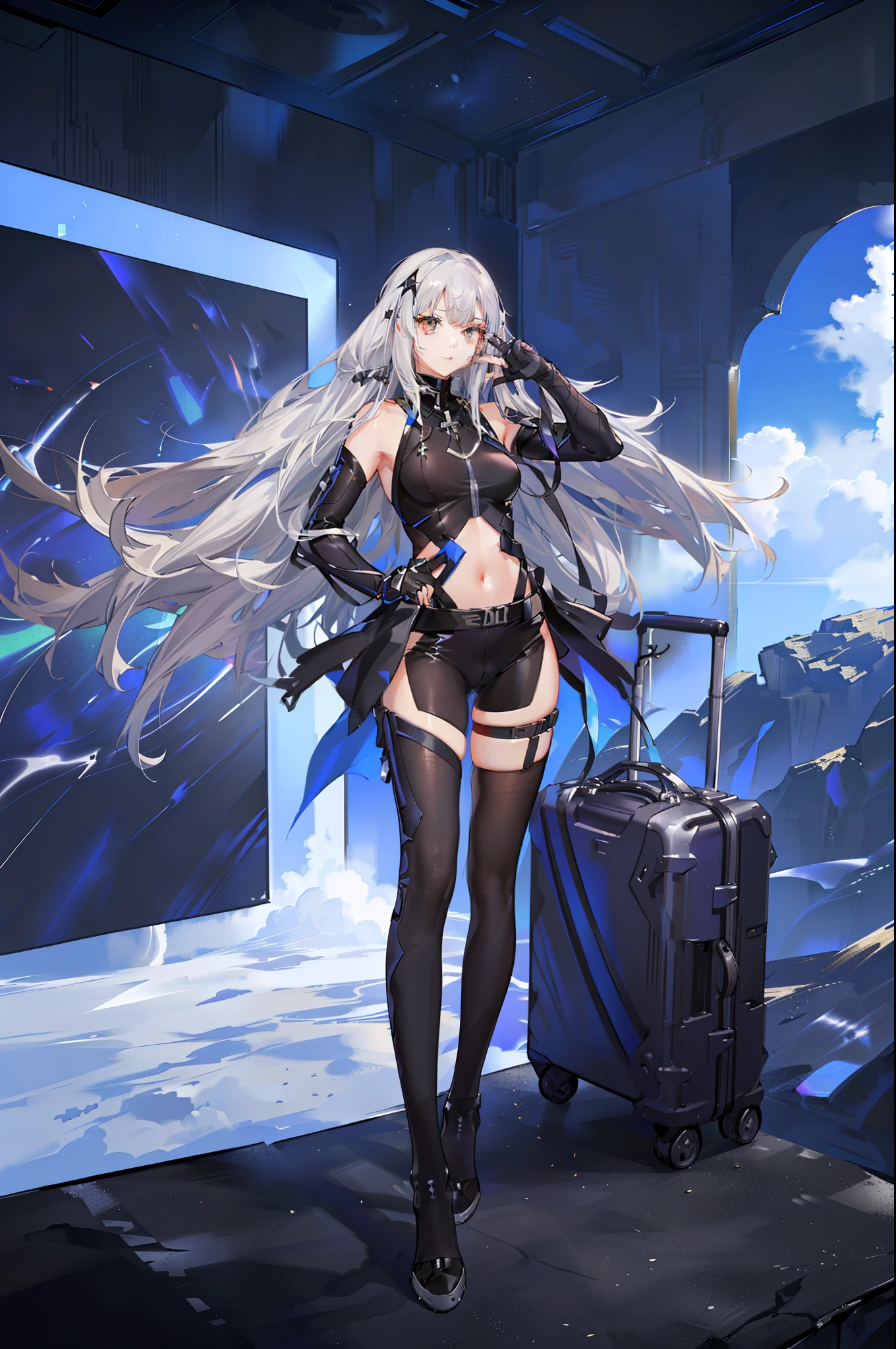 Pink Long Hair,Silver-white eyes,Future technology tights combat suit,girl,HD graphics,Two-dimensional space,Travel through time,Biye gesture