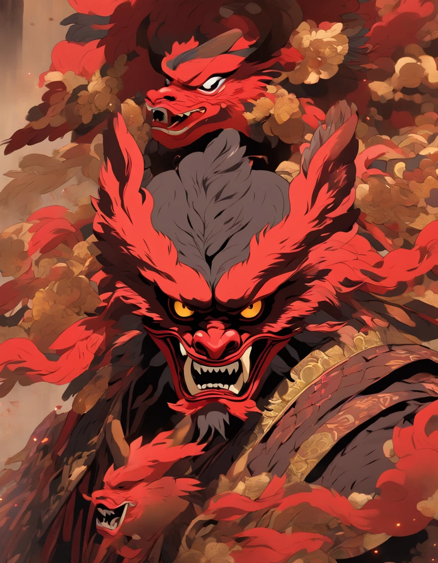 Japanese mythology, Create a Tengu, red mask, thin and long nose, Kaburimono hats, ultra realism, cinematic