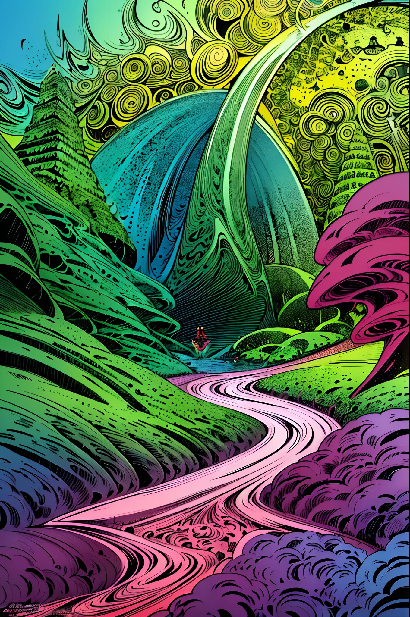 (best quality,4k,8k,highres,masterpiece:1.2),ultra-detailed,(realistic,photorealistic,photo-realistic:1.37),Moebius,Moebius style,Moebius,by Moebius,masterful display of Moebius style,ethereal otherworldly realm,intricate details,surreal landscapes,gritty atmosphere,cinematic composition,stylized contrast,comic book aesthetic,eerie ambiance,cybernetic elements,futuristic scenery,elaborate world-building,dreamlike journey,subtle color palette,mesmerizing lighting,mystical beings and creatures,organic architectural structures,lush vegetation and flora,floating islands and mountains,enchanted waterfalls and streams,cross-dimensional portals,mythical ruins and ancient artifacts,extraterrestrial wildlife,spiritual energy emanating from natural elements,astral skies,harmony between nature and technology,immersive and thought-provoking,rich narrative and storytelling,depicts a surreal fairy landscape with a sci-fi twist,invokes a sense of wonder and adventure.