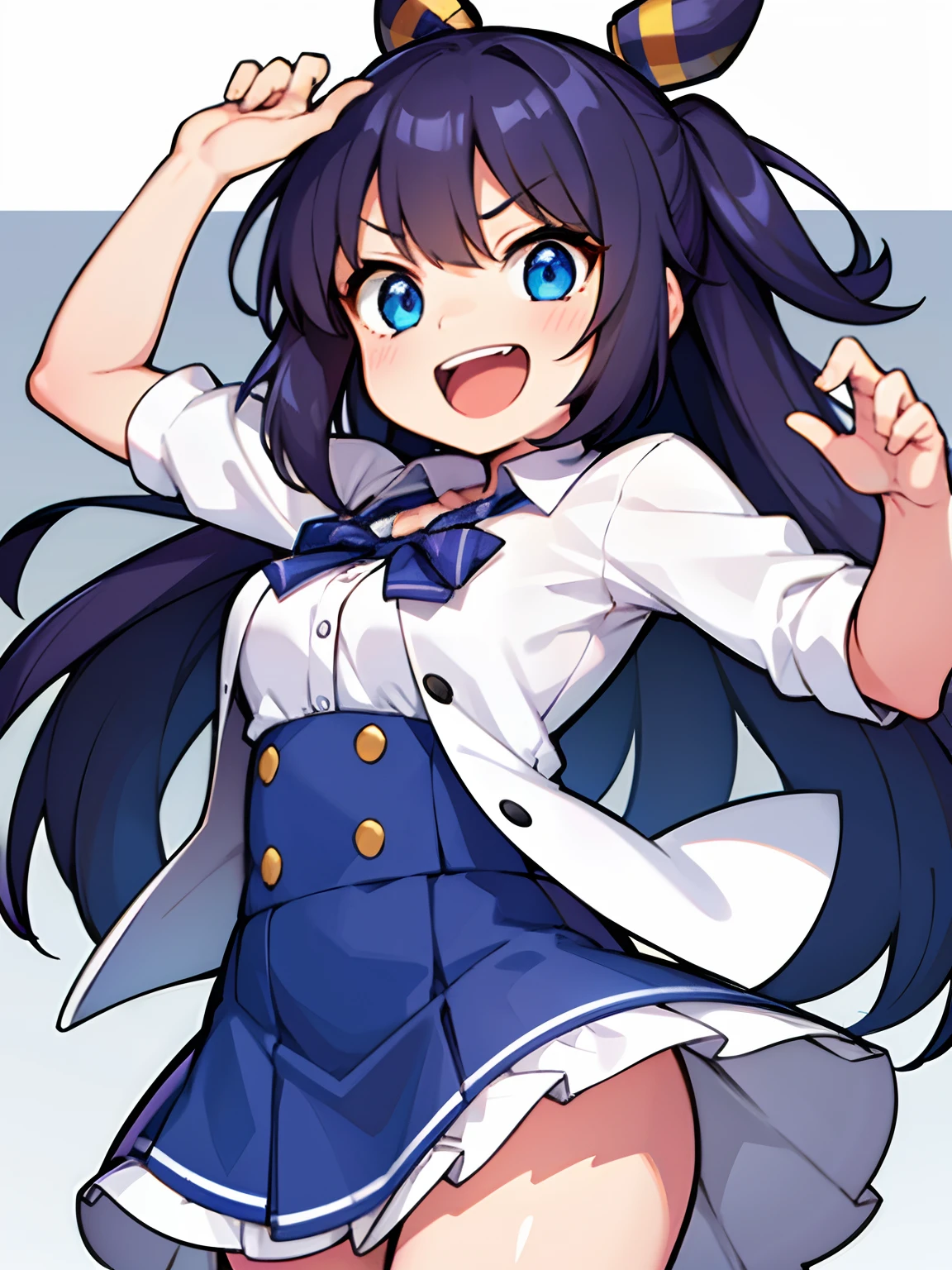 1girl, solo, tsurime, laughing, big mouth, dynamic pose,