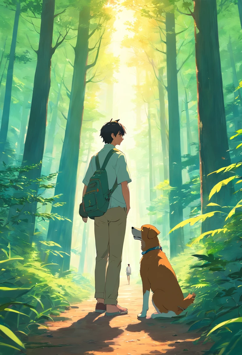 homme avec un chien dans une foret