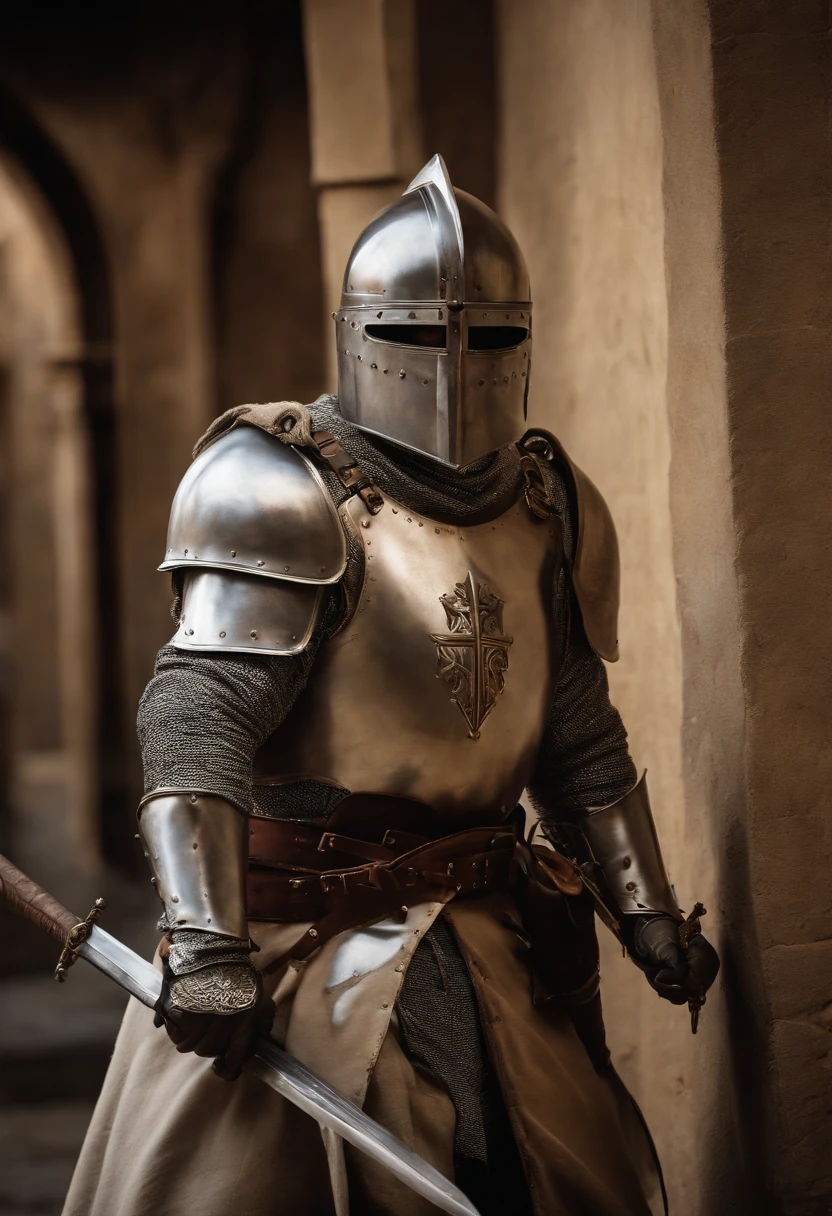 Knight Templars' reaction to a surprising event, highlighting their mystique and intrigue as historical figures., award winning studio photography, professional color grading, soft shadows, no contrast, clean sharp focus, film photography, 35mm lens, Carl Zeiss, f/0.7, highly detailed, hyperdetailed, full body
