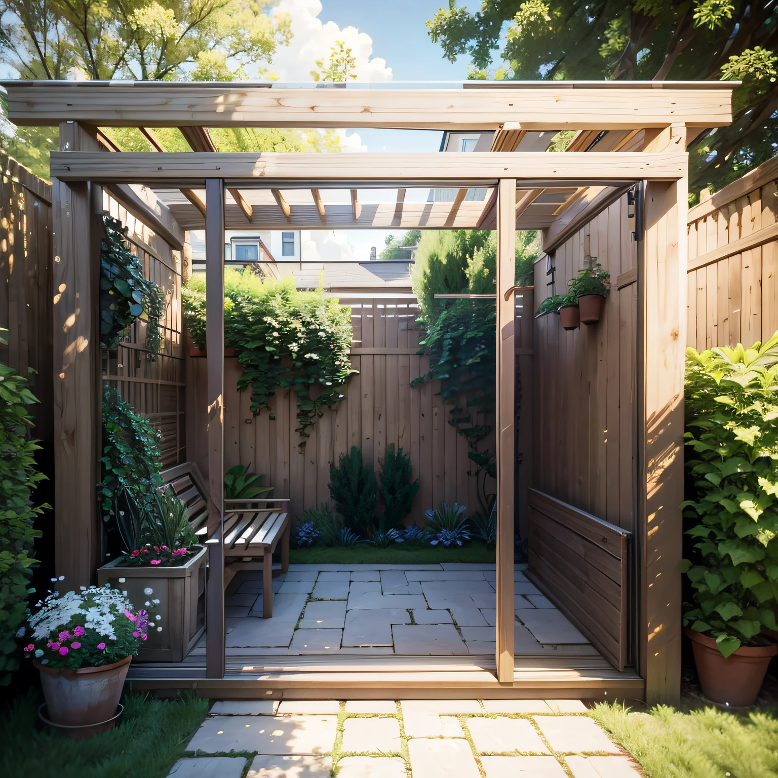 Low maintenance friendly garden designs with  TRELLISES, PERGOLAS, AND PRIVACY SCREENS