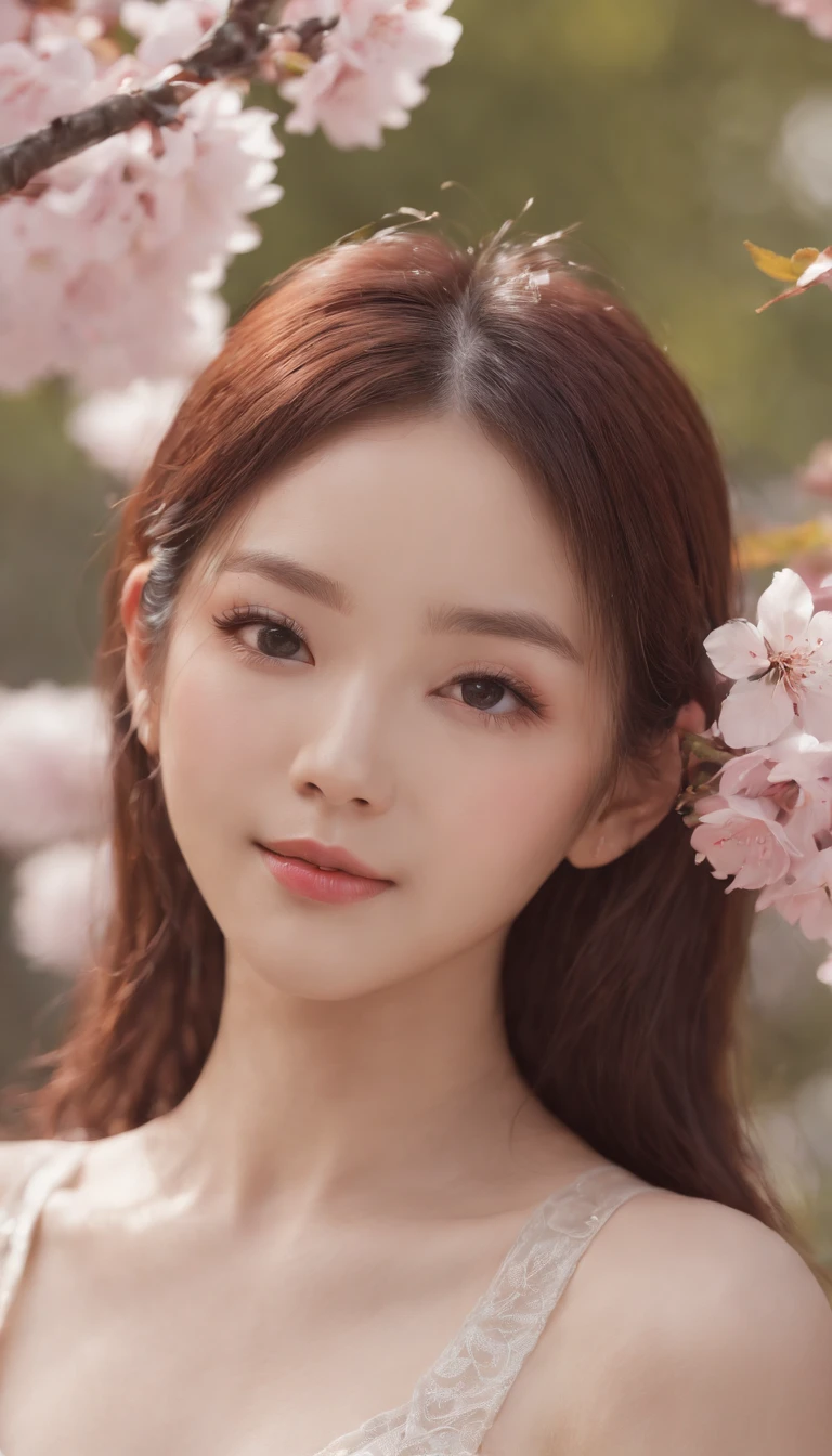 Best quality, 超高分辨率, (Photorealistic:1.4), 1girll, , Small breast,Pink , Black choker, Smile, Bare shoulders, solofocus, view the viewer,Fair skin,Sunset,cherry tree,フォトンマッピング, Physically-based rendering, RAW photo, highly detailed back ground,Kpop idol,Depth of field,Torii,Cherry blossoms,hair adornments,Detailed face,Shiny skin,Game CG,full bodyesbian,