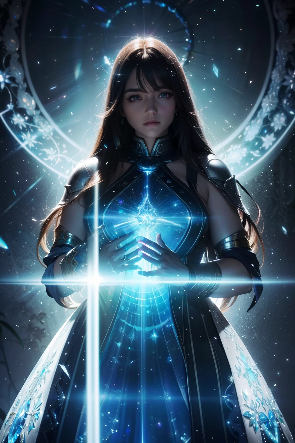 Holy paladin, looking straight at the viewer, serious facial expression, heavenly aura, bokeh, light bloom, bright light background, cinematic lighting, depth of field, concept art, HDR, ultra high-detail, photorealistic, high saturation, Broken Glass effect, no background, stunning, something that even doesn't exist, mythical being, energy, molecular, textures, iridescent and luminescent scales, breathtaking beauty, pure perfection, divine presence, unforgettable, impressive, breathtaking beauty, Volumetric light, auras, rays, vivid colors reflects