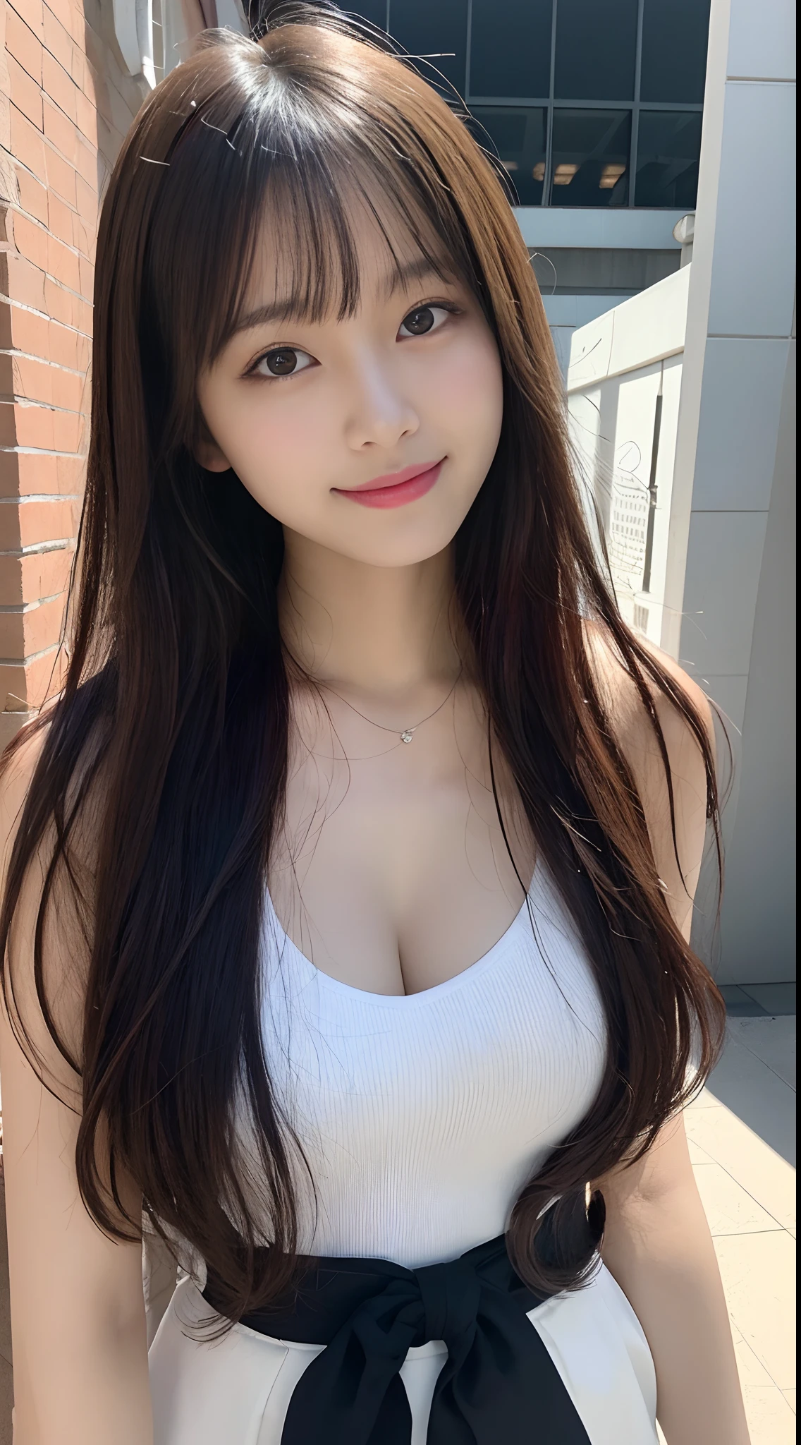 table top, highest quality, shape, Super detailed, finely, High resolution, 8k wallpaper, 完璧なダイナミックな構shape, beautiful and detailed eyes, small breasts, natural color lip, smile,big city、20 year old girl、midnight、beautiful and detailed face、perfect and beautiful face,Big eyes、real photos(best image quality)