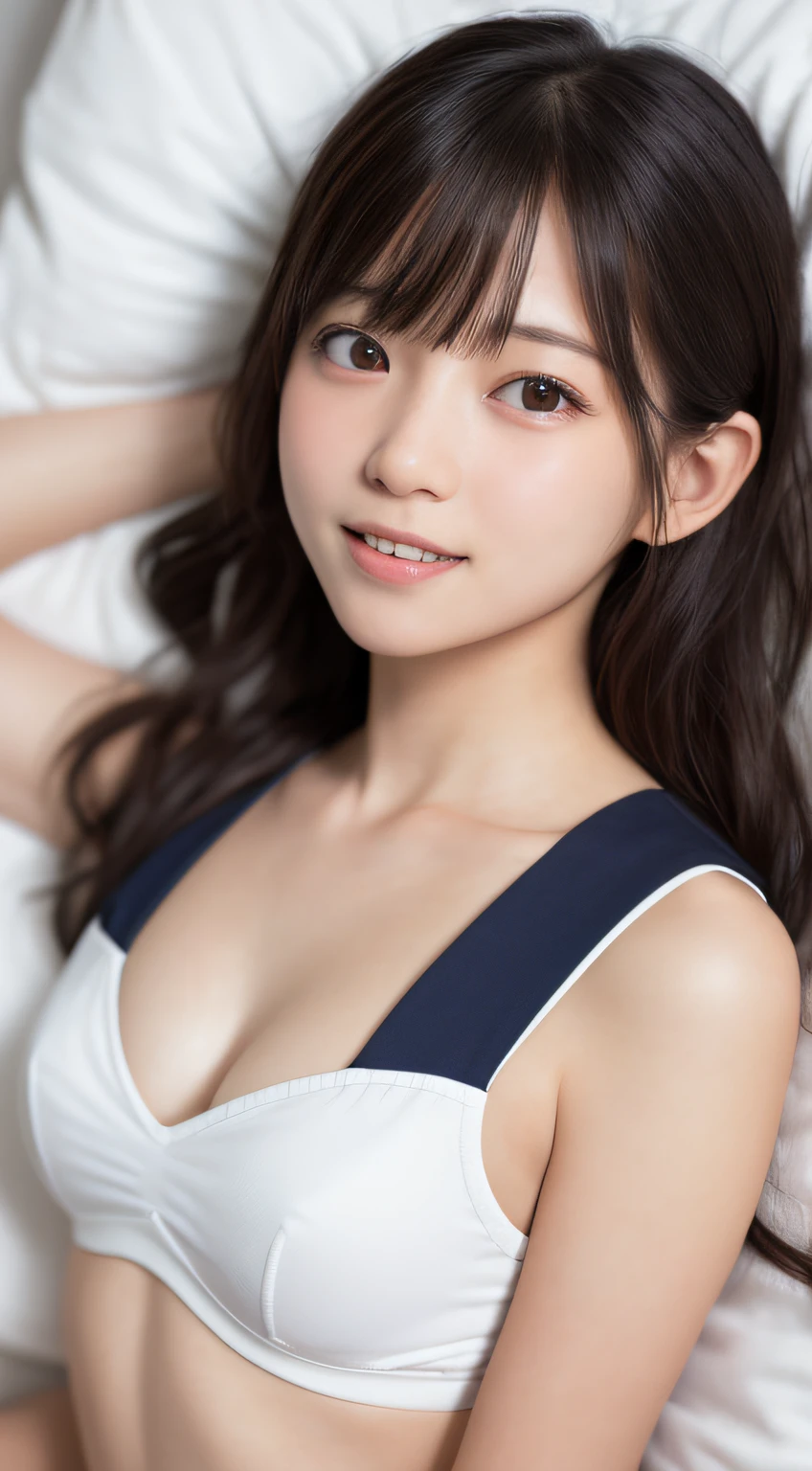 (One Girl), ((Very cute face)), Great face and eyes, (Highly detailed eyes, Highly detailed face), Fresh, Very beautiful appearance, (Ultra-realistic, High resolution), (highest quality:1.4), RAW Photos, (Realistic, Realistic:1.37), Professional photography , (see-through sailor uniform:1.1)  , Smile a little, (look at me) , Portrait of a Girl  , (gigantic breasts:1.3)   , ((()))   , ((junior high rown short hair:0.9) , (wavy hair:1.3) , (Nipples visible through sailor uniform:1.3) , (Please tilt your head a little) , Perfect nipples , ((Nipples are light pink )) , ((light pink areola))  ,  (sweating cleavage:1.2) , (cum on her breasts ) , (small nipples) , (upper body) , (lying down on the bed:1.3) , (young face:1.3) , (little girl:1.3) , (on your back:1.4) ng face:1.7) , (bare breasts:1.5) , (naked:1.3) , (bed on the back:1.3) , (braided hair:1.2)