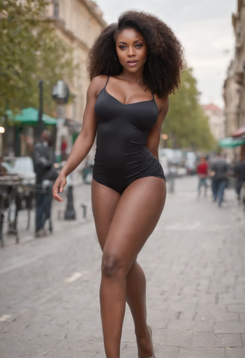 ((Dark African skin, Very deep ebony skin)), ((Courbe avec poitrine naturelle massive)), (( grosse fesse)), ((Excited cute face)), ((Hyper-detailed perfect eyes,)), ((pose mignonne)), , ((Seductive)), sexy, (( Tight mesh shirt, shorts courts sexy)), ((Smooth African hair long curly ponytail,)), (( peau)), ((debout, vue de face)), ((toucher ses propres jambes dans une pose sexy)), ((dehors, Ville publique)), Sharp Focus CGI, photoreallistic, High detail, Realstic, Masterpiece, absurdes, Best quality, Hdr, High quality, high-definition, Extremely detailed, 8k wallpaper, Intricate details, 8K UHD, Full-HD, (photo realist:1.2), contraste, intense illumination, lighting cinematic, natural lighting, hard light, contre-jour, Illumination globale, occlusion ambiante 22ans
