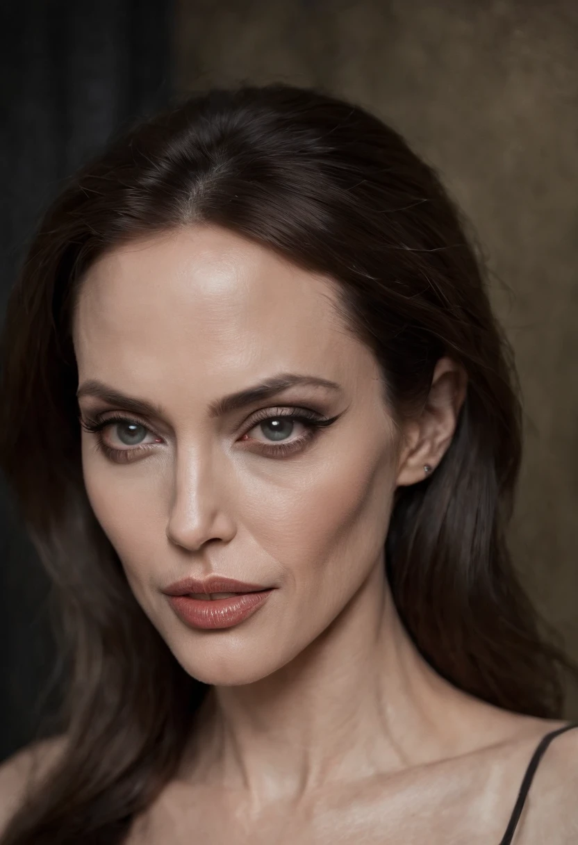 ((Angelina Jolie)) evil with underwear, holding cross, photoshoot for playboy,perfect model body, ((full body shot)), high heel boots, full beautiful young detailed face, seductive look, satanic temple, blasphemy, sacrilegious, eyes on camera, full face, nice lips, perverted expression , evil smlie, revealing body, intense eye liner, satanic pentagram necklace, sin, lust, nsfw, bloom, ((cold light)), sharp focus, photo realistic, detailed skin, background out of focus, cinematic composition , ultra-detailed, realistic , hyper-realistic , volumetric lighting, 8k, trending on artstation
