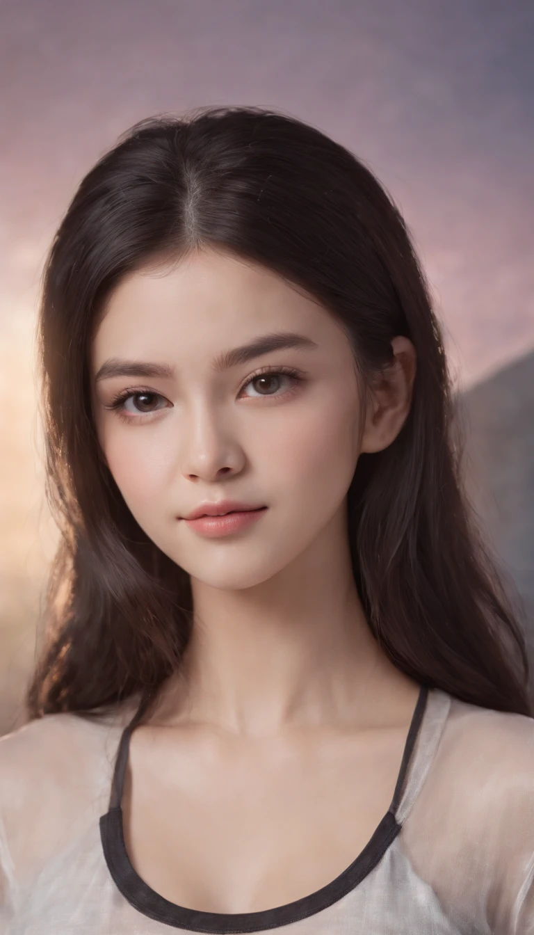 18-year-old American girl, video gamer, wearing a semi-transparent cropped T-shirt, jet-black flowing hair, blushing cheeks, natural skin texture, 4K resolution, highly detailed, incredibly detailed, subtle colors, wavy long hair, a slight smile on her face, , looking directly at the camera, tilted head, small breasts.