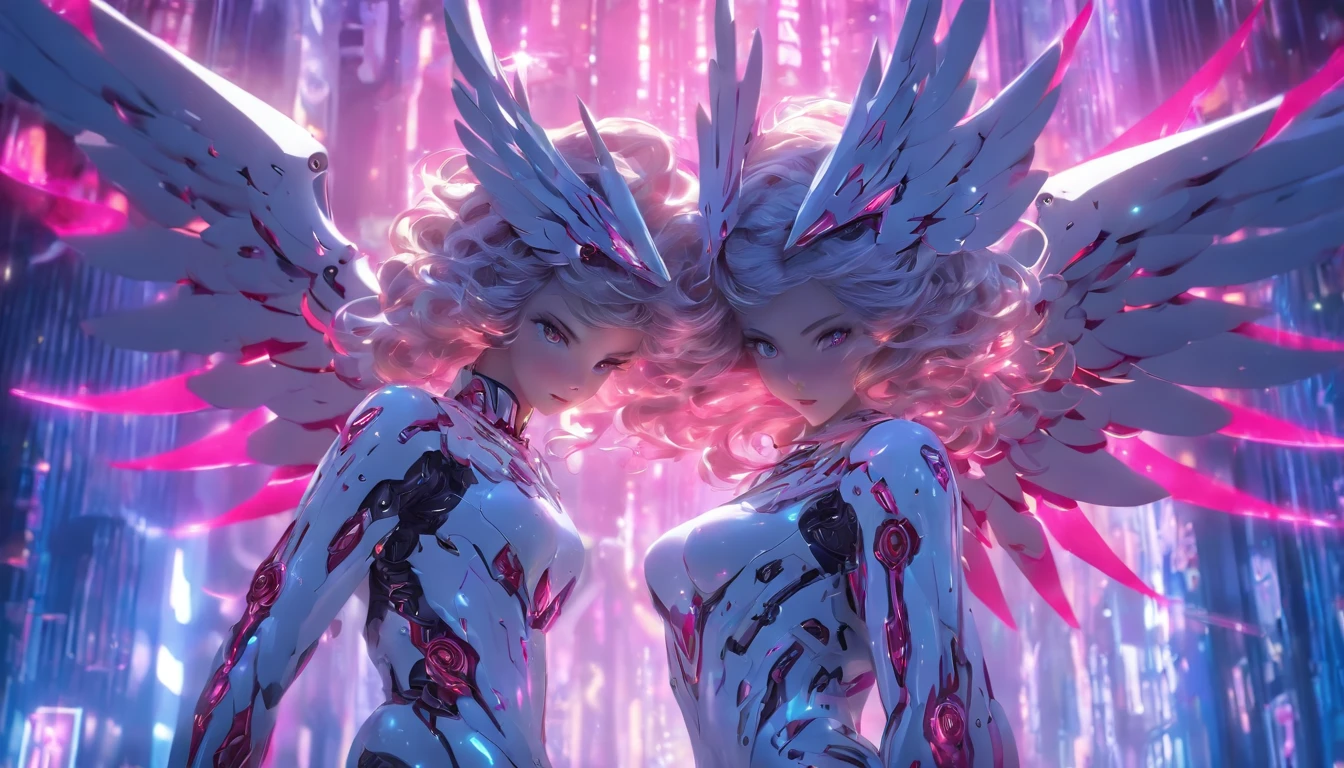(Full body shot:1.4),(Wide angle shot) (longshot: 1.3), (Intricate details:1.4), (masutepiece) , ((anime robots, Beautiful white skin doll, Angel, 1girll, Magic)), (Perfect aesthetic eye:1.3) , (Detailed eyes) , (Halo) , (Eldon Ring:1.4), (Wings:1.3), blazing, twin-tail hair, multicolored hair, (Anatomically correct body:1.4) , angry, (Perfect face), Sarnio Anchoragun Majestic Guardian Night | Ultra-fine robot armor | Cinematic lighting | Complex filigree metal design | 16 K | unreal enginee 5 | rendering by octane | 。.。.。.。.3D, (Anatomically correct :1.4), (ultra-detailliert, Fantasy background, blush, Solo, battle posture), (magic circles:1.3), Lightning Effects, (Ray tracing), Show your abilities.i., (Glowing eyes) , (Particle Glow) , 16K Race Wallpapers, robot woman, Focus Trend, Authors：Nimox S.., hyper HD(Raw photo:1.2)，Pink Latex Jumpsuit，Hollow-On，Holt Color, latex shiny,tight fitted，sweat leggs，White liquid， Pink body, wearing atsuko kudo latex outfit, wearing tight suit, smooth pink skin, Catsuit, Wearing latex, shiny plastic, shiny metallic glossy skin, Pink glow color, Latex costumes, chrome bodysuit, cyberpunk glossy latex suit, shiny, futuristic glossy latex suit　Spread your legs apart　M-shaped legs　Angry look　sullenness　Irritated，White liquid all over the body，