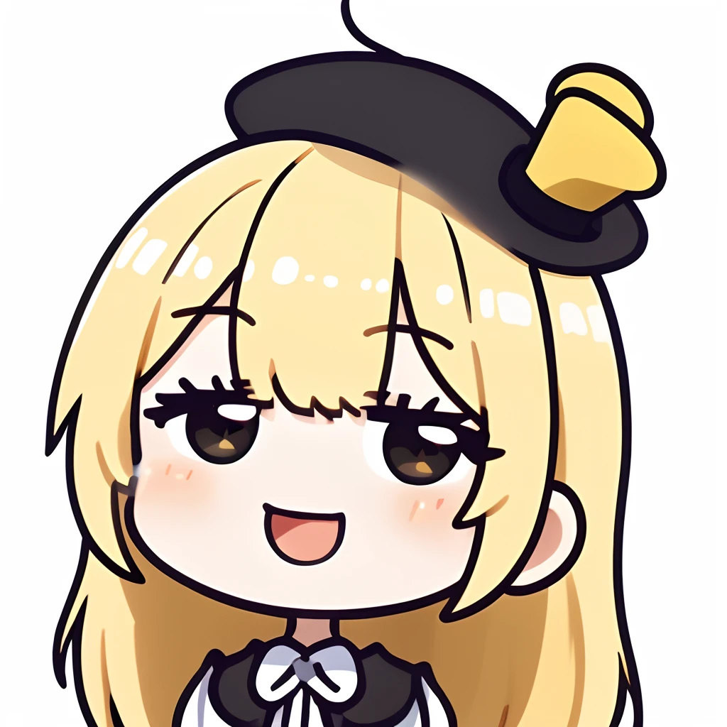 (masterpiece,best quality,ultra_detailed, highres, absurdres:1.2),Emoticon packages,1girl, virtual_youtuber, open_mouth, solo, ahoge, smile, simple_background, white_background, earrings, top_hat, :d, jewelry, bangs