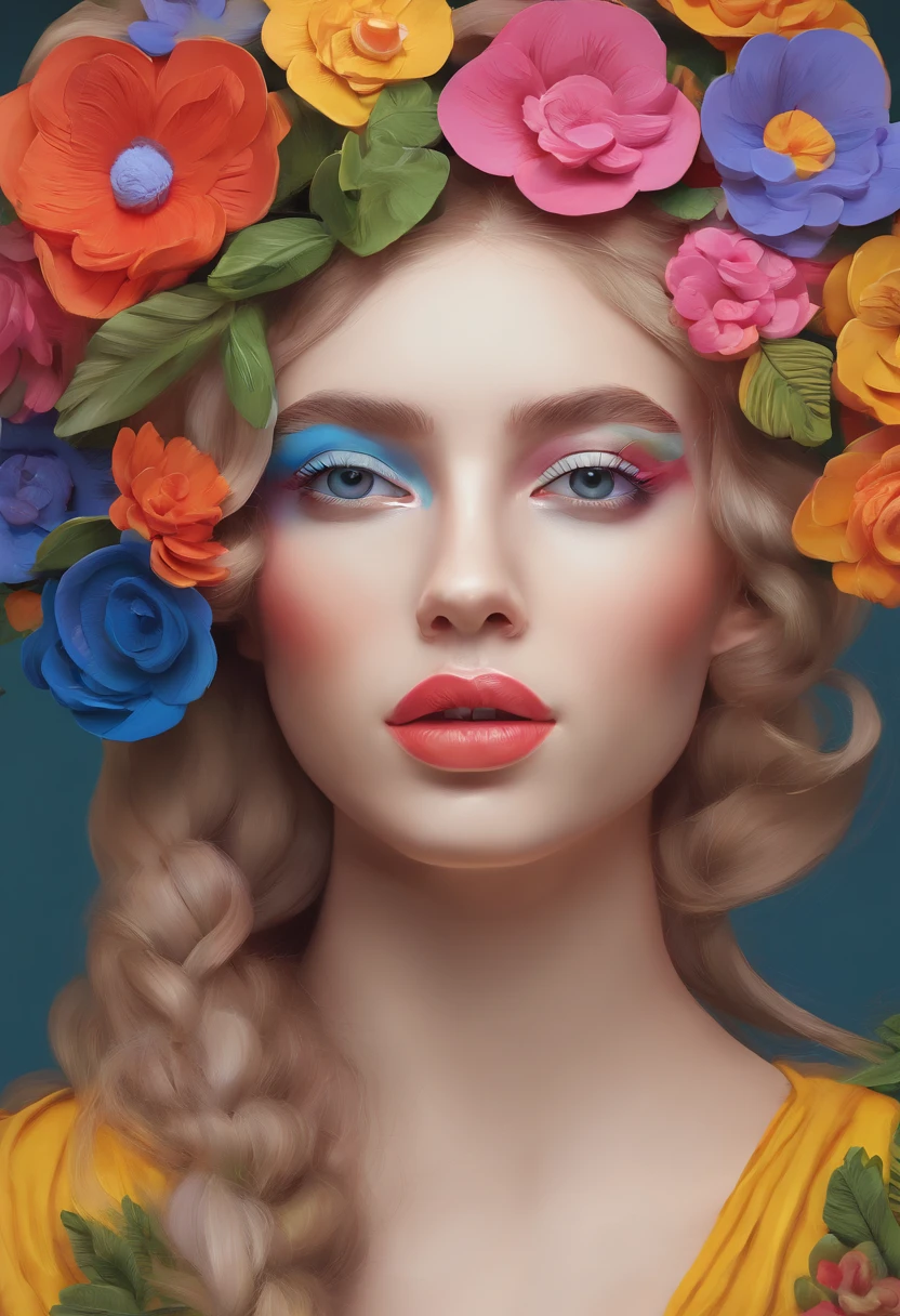 a close up of a woman with a flower in her hair, trending on artstration, girl with a flower face, glossy digital painting, Digital painting style, Beautiful digital illustration, A shy look. rich and vivid colors, beautiful digital painting, stunning art style, beautiful digital art, [ 4 K digital art ]!!, high quality digital painting, high quality portrait