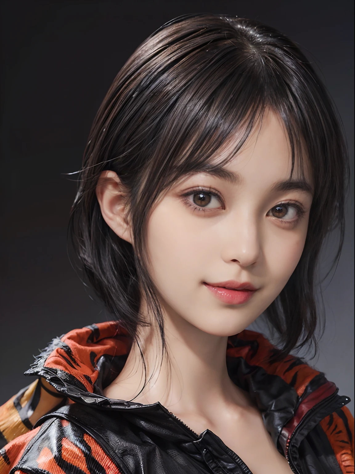03
(Black Shorthair:1.3), (a 20 yo woman), (A hyper-realistic), (masutepiece), (8KUHD), Looking at the camera, Beautiful woman, A smile, (Tiger Design Clothing)