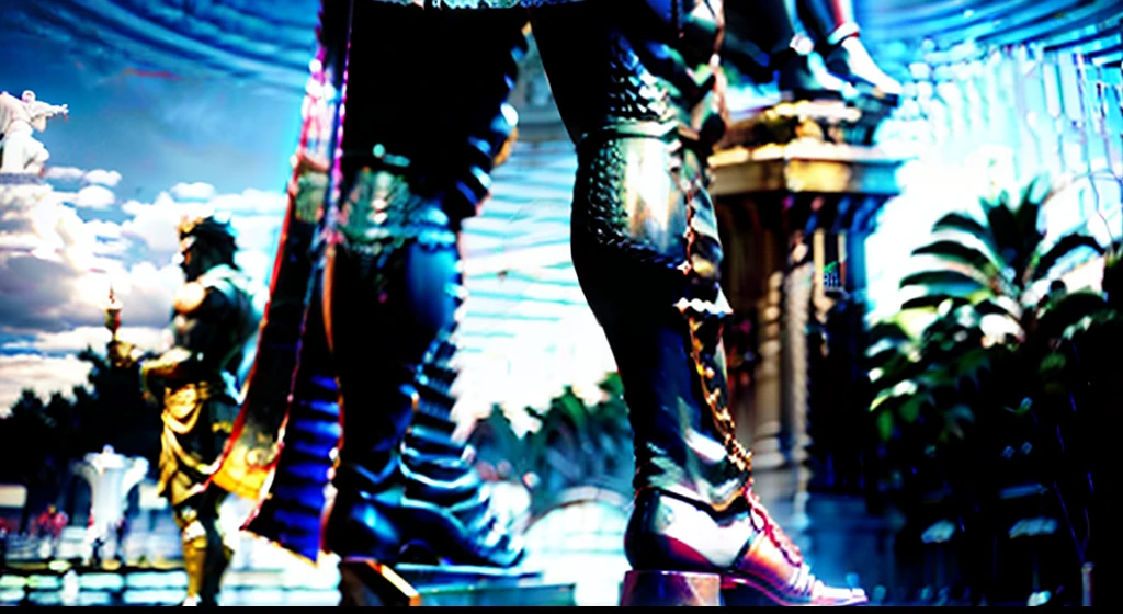 Man similar to statue of Mark Aurelius, cor negra, imagem escurecida, aparencia realista, side angle, semelhante a um guerreiro medieval, strong with impression of anger and hatred, obra-prima) (8k high resolution) (melhor qualidade) (Ultra Definition) (Ultra realista)(Foto RAW) (Foto realista) (imagem escuro) (Ton de cor escura no fundo da imagem e o personagem, tamanho da imagem 16 : 9