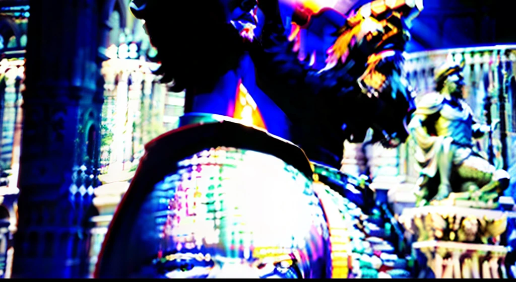 Man similar to statue of Marcus Aurelius, cor negra, imagem escurecida, realistic-looking, Side angle, semelhante a um guerreiro medieval, strong with impression of anger and hatred, obra-prima) (8k high resolution) (melhor qualidade) (Ultra Definition) (Ultra realista)(Foto RAW) (Foto realista) (imagem escuro) (Ton de cor escura no fundo da imagem e o personagem, tamanho da imagem 16 : 9