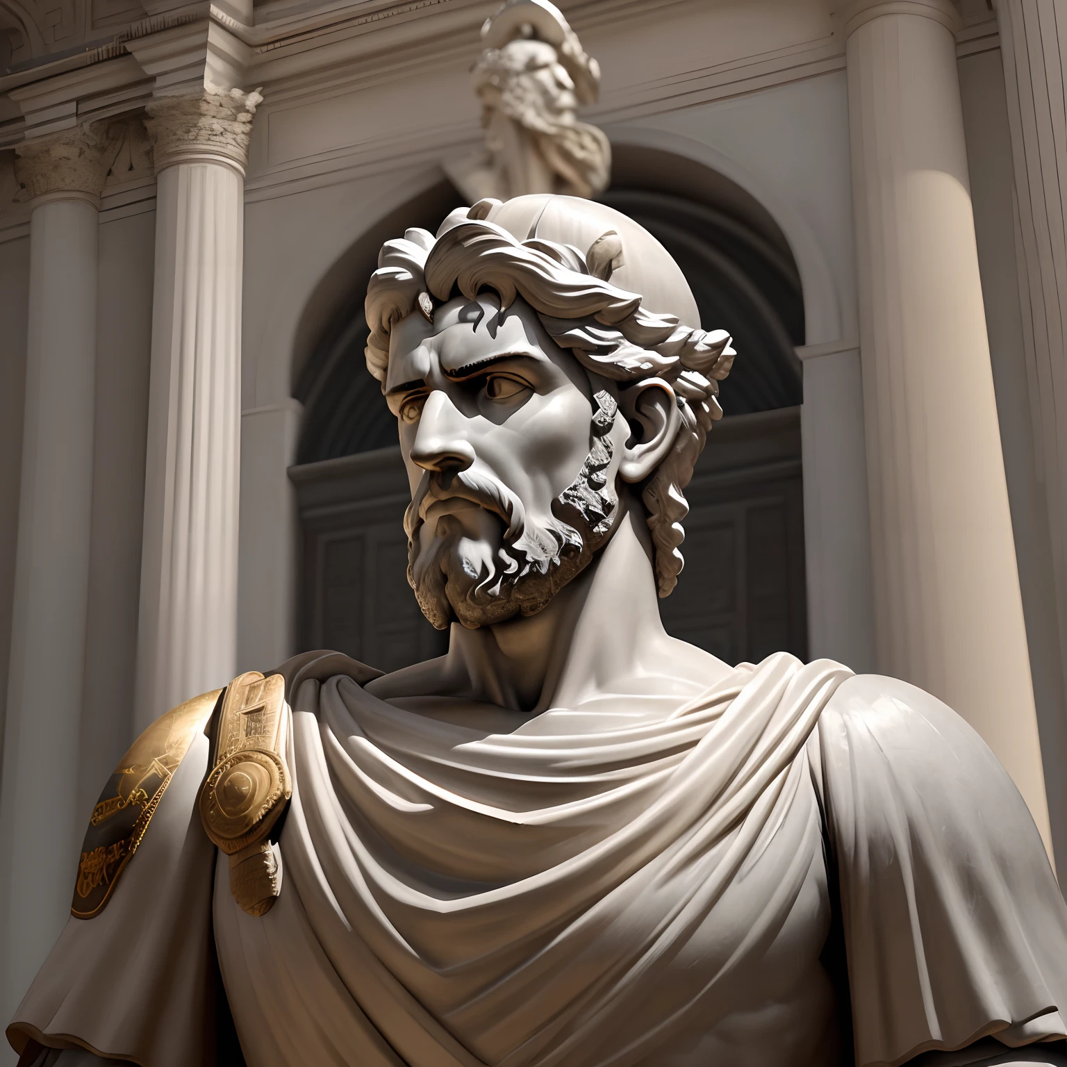Man similar to statue of Marcus Aurelius, cor negra, imagem escurecida, realistic-looking, Side angle, semelhante a um guerreiro medieval, strong with impression of anger and hatred, obra-prima) (8k high resolution) (melhor qualidade) (Ultra Definition) (Ultra realista)(Foto RAW) (Foto realista) (imagem escuro