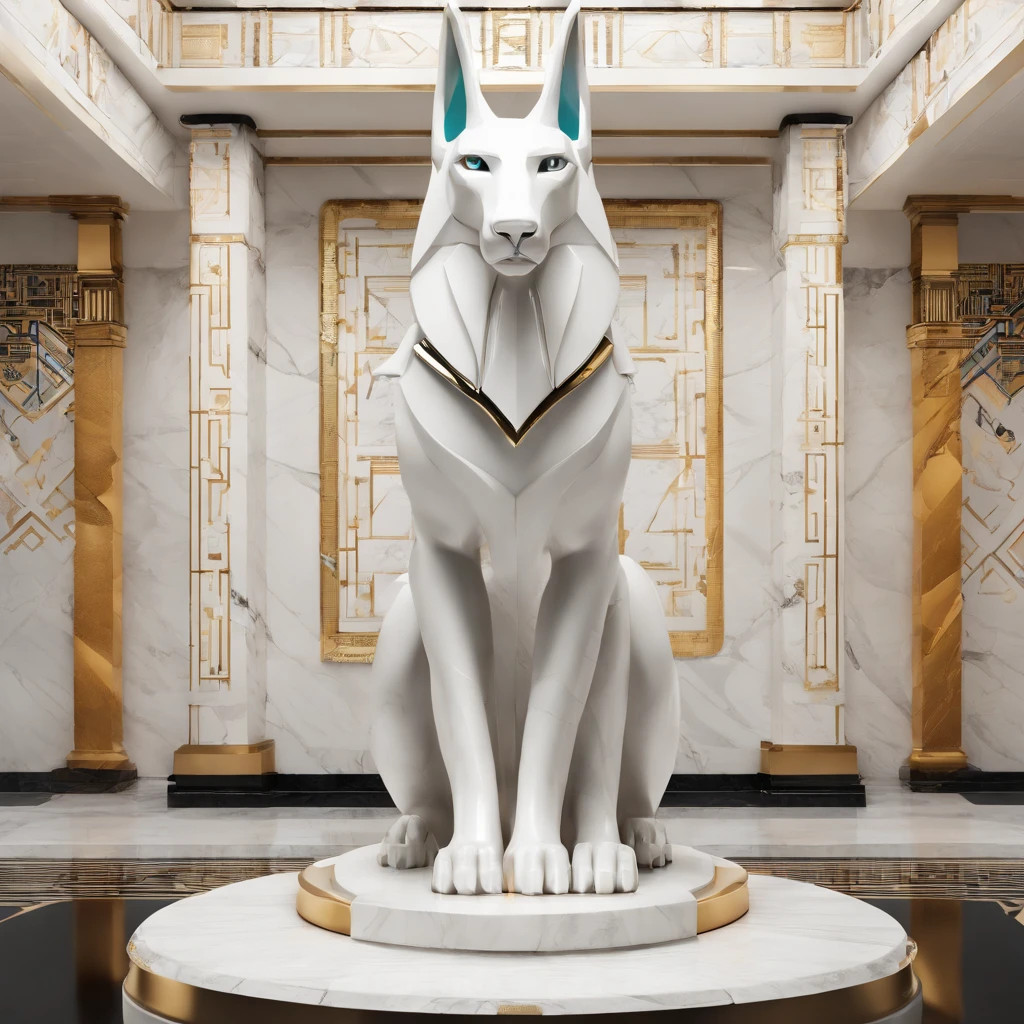 White marble statue of Egyptian anubis in a art gallery