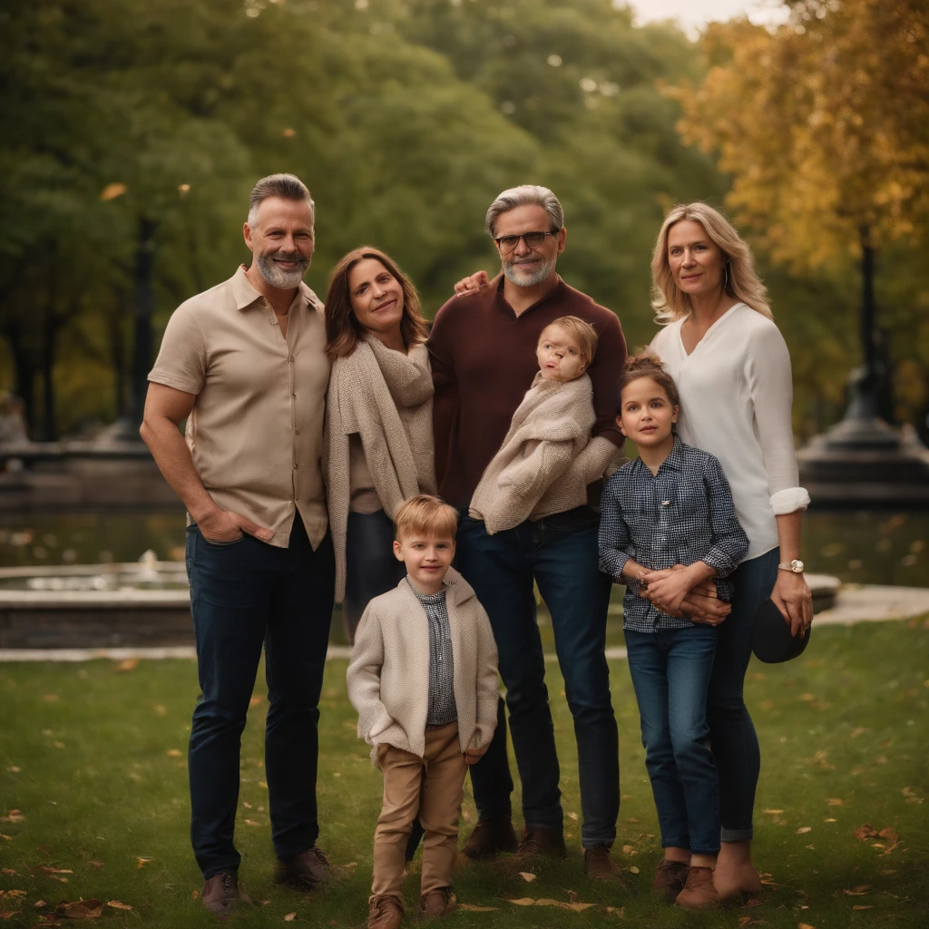 portrait of a photorealistic modern European large family in 2023 in New York's Central Park