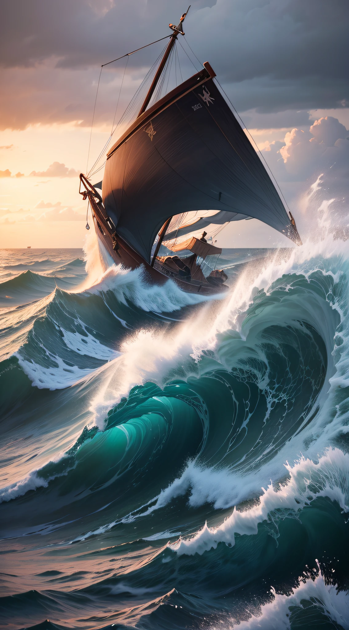Stable image of a boat in the midst of a storm, with Jesus at the stern, waves crashing over the boat, as He rebukes the wind and the sea.