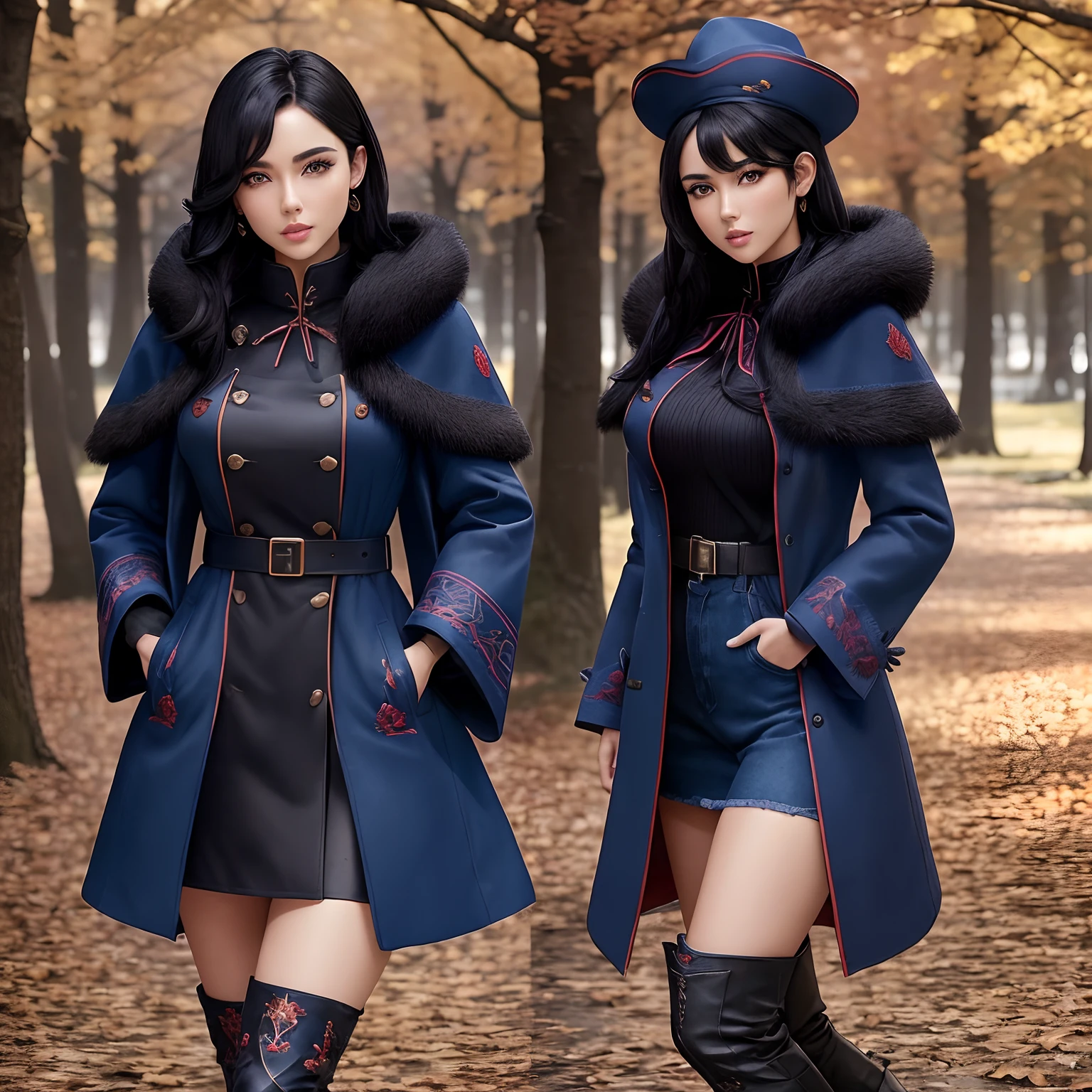 Model
Lyriel
A girl of European appearance (( 独奏)) with straight black hair , , with face and body, like Ana Cheri, dressed in a black Redingot coat below the knees and blue jeans , It stands in full growth against the backdrop of an autumn park , Her boots are visible , Very detailed embroidery on the coat and sleeves , Front light.