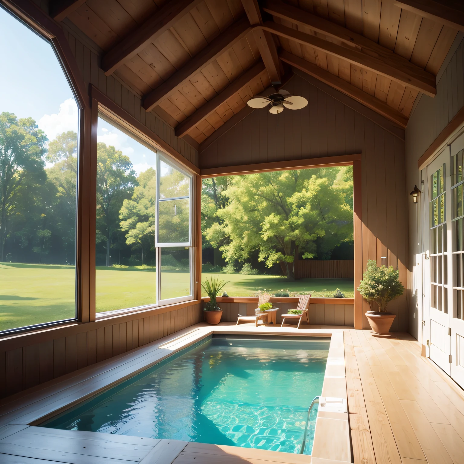 small pool house with Walls and Windows