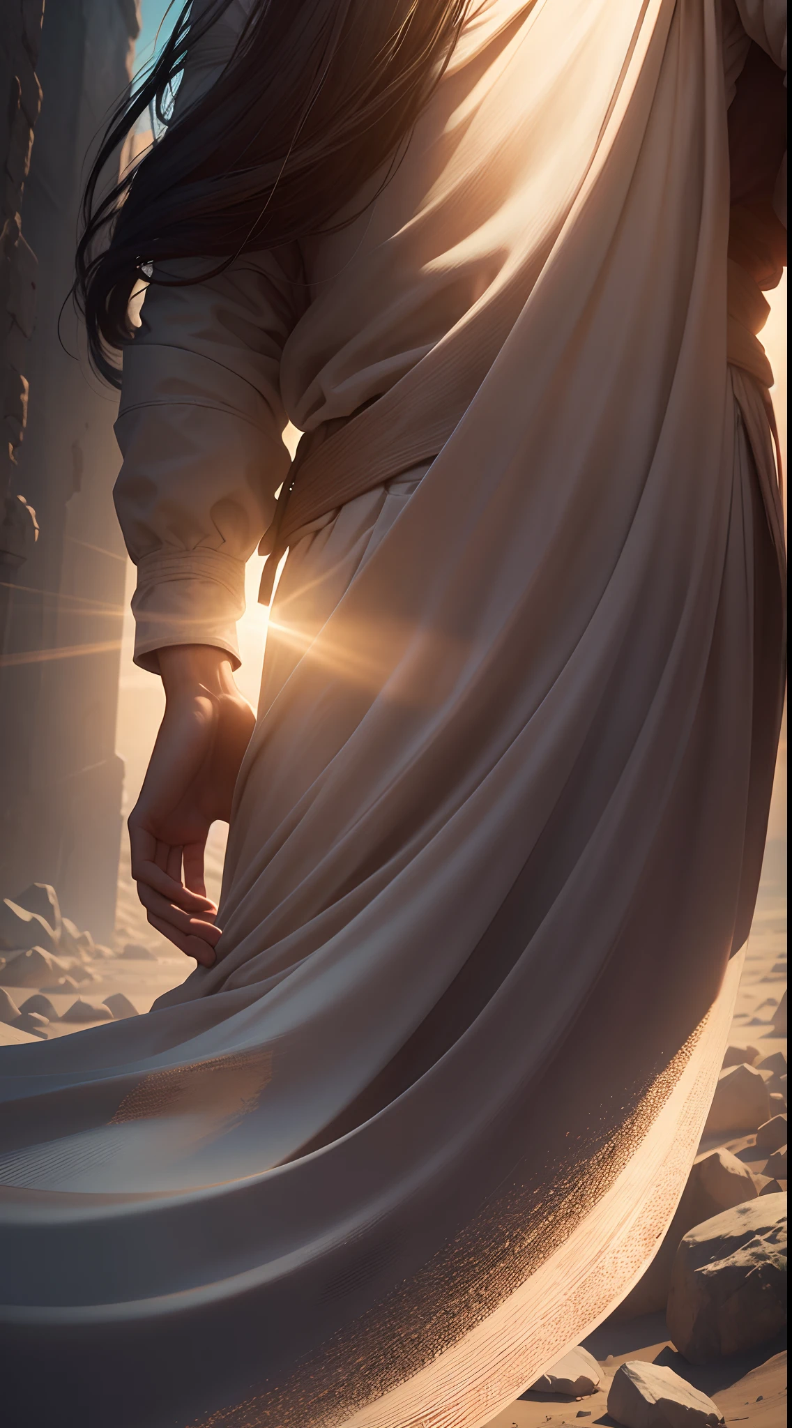 Vertical image of Jesus giving a command and prophesying, with a focus on the words "Let's go to the other side," in an epic, realistic, and cinematic style.