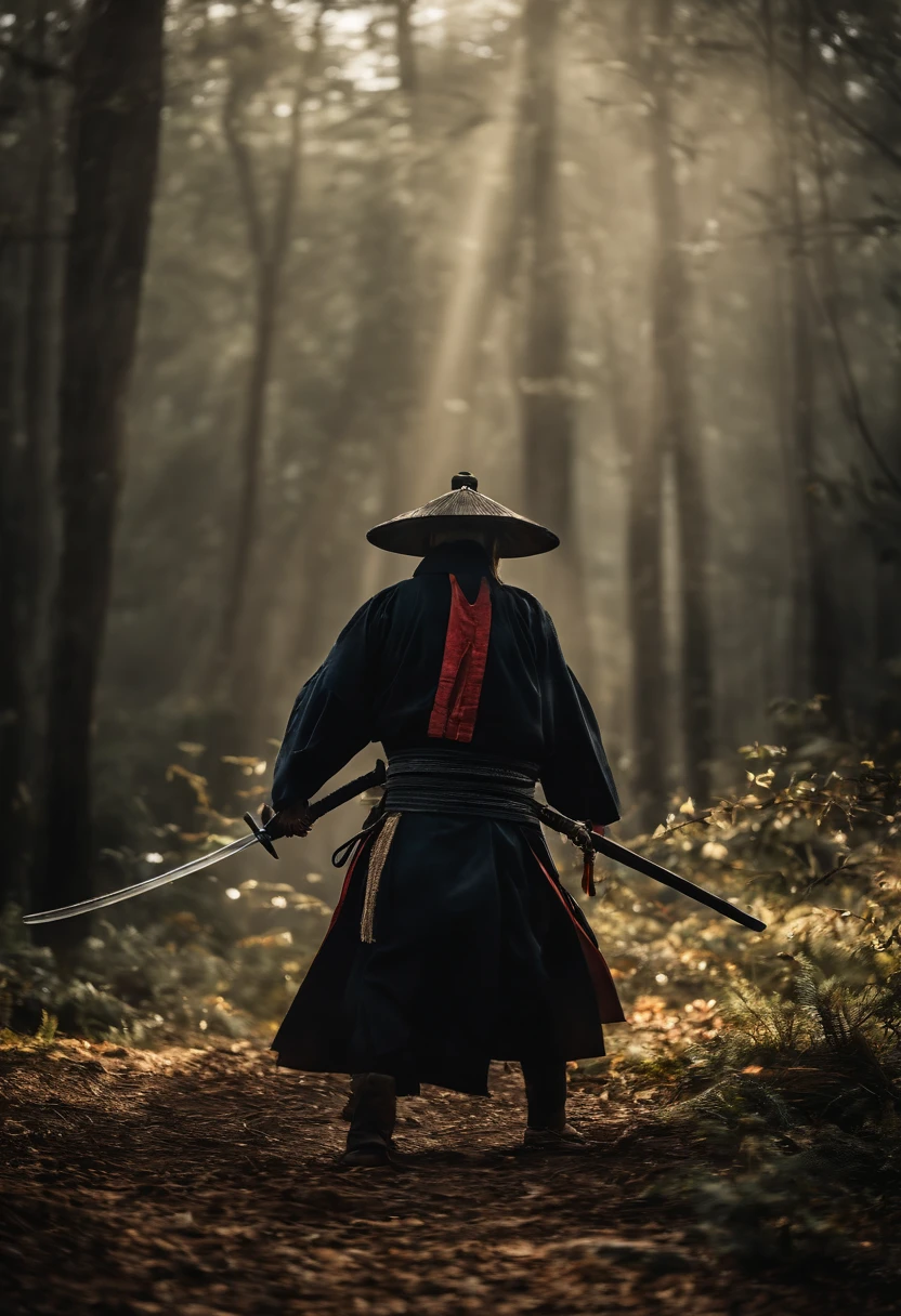Espadachim Samurai: Crie uma imagem mostrando um guerreiro samurai demonstrando esgrima excepcional, with his blade slicing through an opponent, displaying his unparalleled skill, epics, 8k