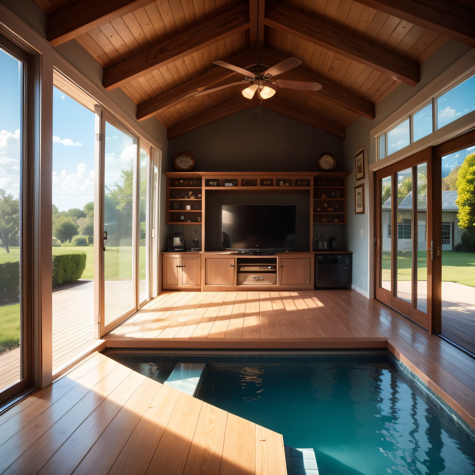small pool house with Entertainment Center