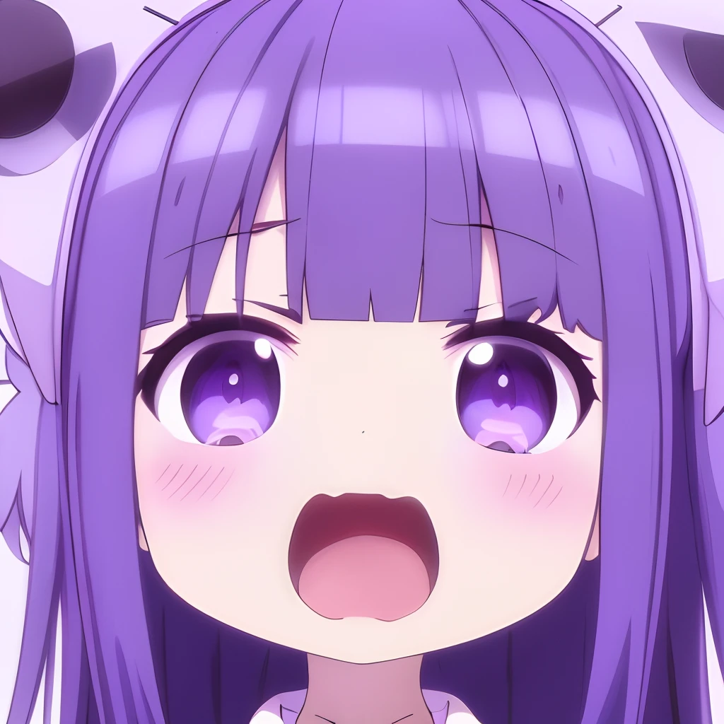 (masterpiece,best quality,ultra_detailed, highres, absurdres:1.2),Emoticon packages,1girl, solo, ?, purple_hair, purple_eyes, open_mouth, bangs, looking_at_viewer,v-shaped eyebrows,glaring