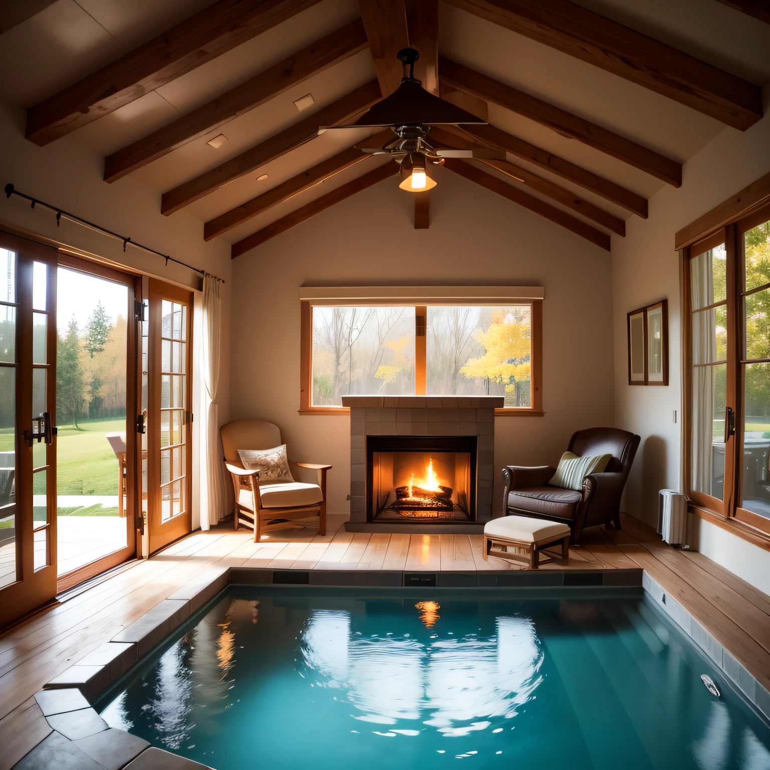 small pool house with Fireplace or Heating