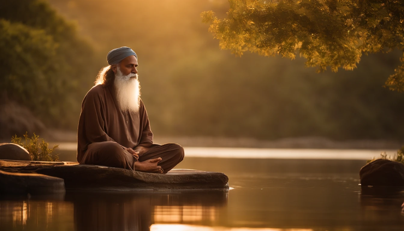 (best quality,4k,8k,Altas,master part:1.2),ultra-detalhado,(Realistic,fotorrealista,photo-realistic:1.37),retrato,((Sadhguru:1.1)) Meditando,Yogi com longa barba branca,deep concentration,serene expression,ambiente tranquilo,natural sunlight,sombras suaves,paleta de cores sutil,peaceful atmosphere,atmosfera tranquila,Aura Espiritual,energia calma,Brisa suave,raios de luz que fluem em,Eyes closed in meditation,corpo relaxado,LOTUS POSITION,sentado em uma cadira,sculpted physique,energia vibrante,Conectada com a natureza,fundo frondoso verde,jardim tranquilo e tranquilo,serene water feature,flores coloridas florescendo,birds chirping harmoniously,serenidade e sabedoria refletindo,semblante sereno,Divine inspiration,serenidade,harmonia dentro,Conecte-se com o universo,Viagem interior,soulful expression,estado de felicidade de ser,Transcendental experience.