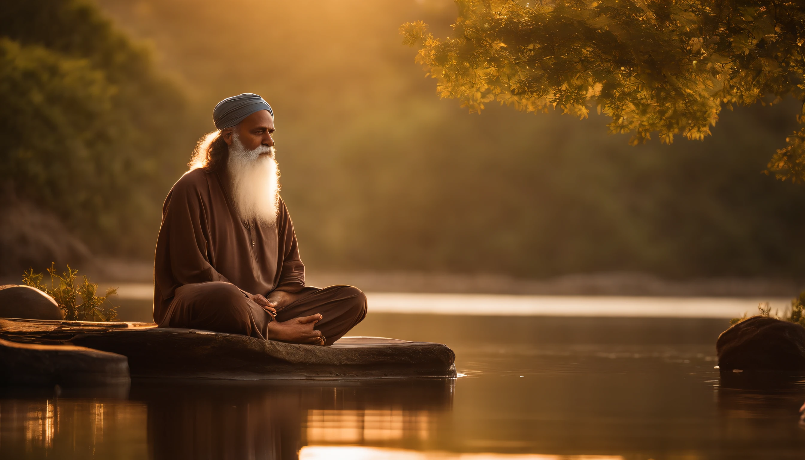 (best quality,4k,8k,Altas,master part:1.2),ultra-detalhado,(Realistic,fotorrealista,photo-realistic:1.37),retrato,((Sadhguru:1.1)) Meditando,Yogi com longa barba branca,deep concentration,serene expression,ambiente tranquilo,natural sunlight,sombras suaves,paleta de cores sutil,peaceful atmosphere,atmosfera tranquila,Aura Espiritual,energia calma,Brisa suave,raios de luz que fluem em,Eyes closed in meditation,corpo relaxado,LOTUS POSITION,sentado em uma cadira,sculpted physique,energia vibrante,Conectada com a natureza,fundo frondoso verde,jardim tranquilo e tranquilo,serene water feature,flores coloridas florescendo,birds chirping harmoniously,serenidade e sabedoria refletindo,semblante sereno,Divine inspiration,serenidade,harmonia dentro,Conecte-se com o universo,Viagem interior,soulful expression,estado de felicidade de ser,Transcendental experience.