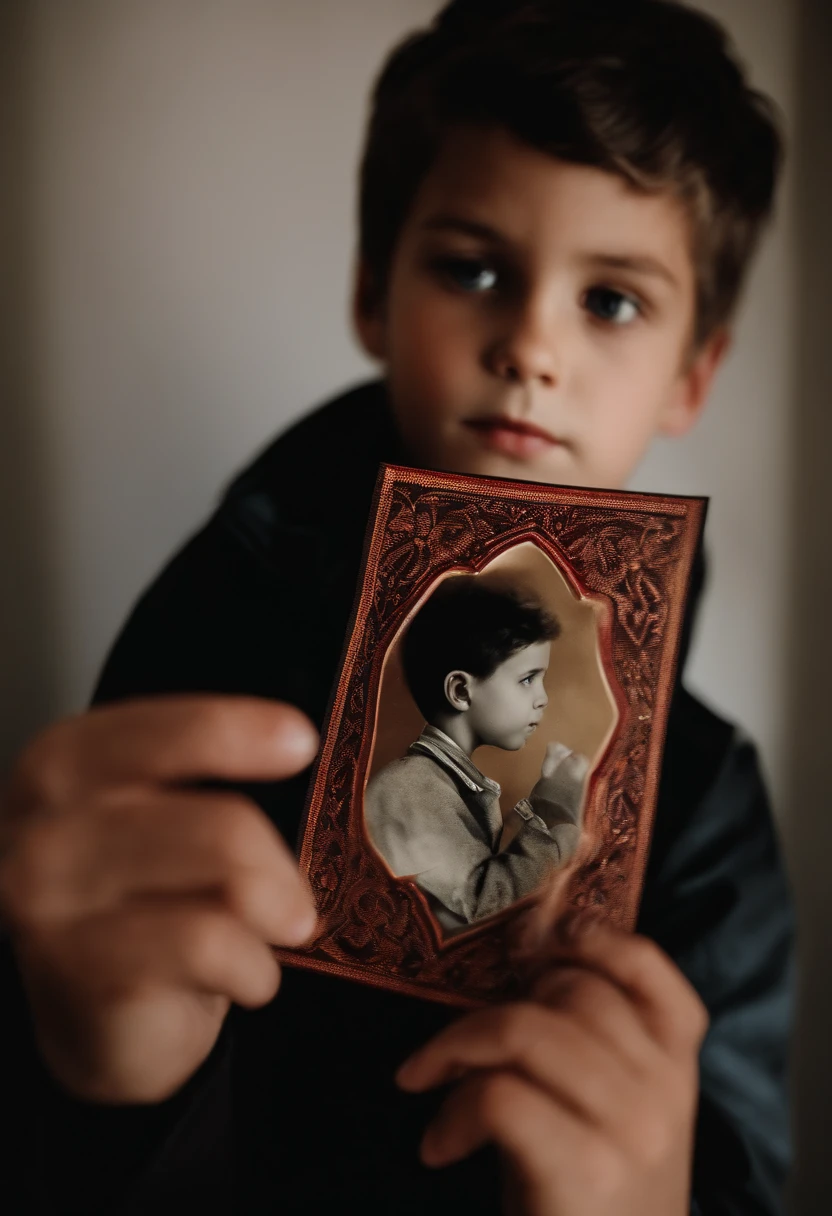 Dark shadow of a boy holding a card with sharp edge